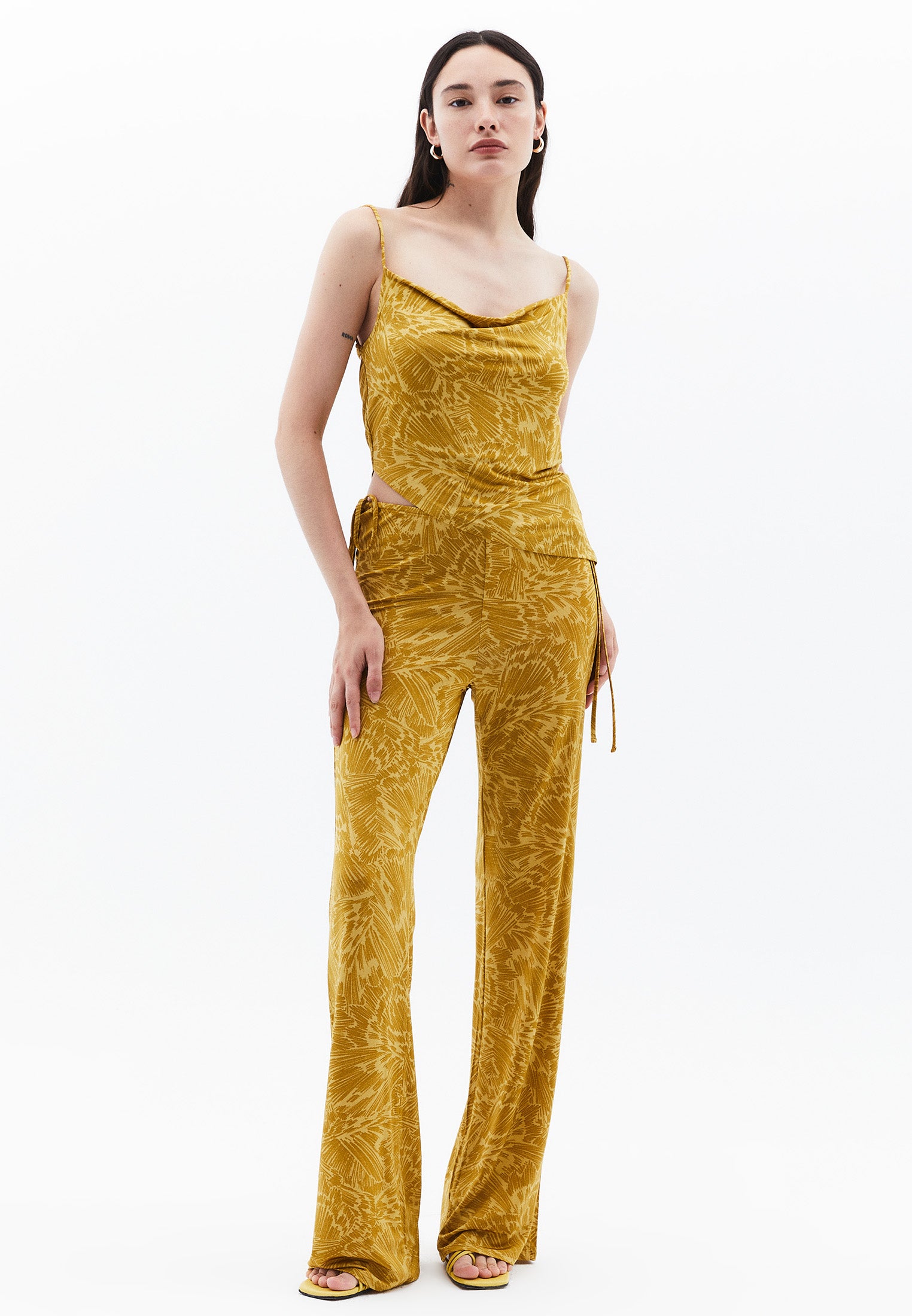 Asymmetric Tie Strap Tank Top - ABSTRACT COMB