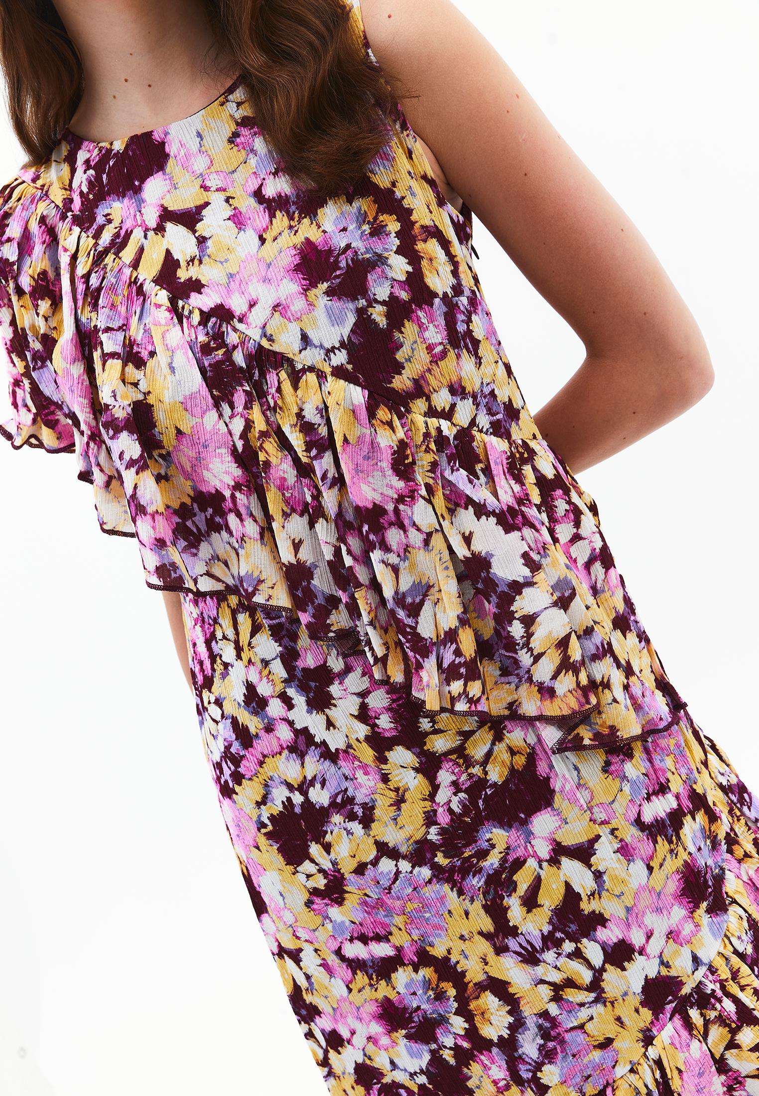 Asymmetric Ruffled Printed Long Dress - ABSTRACT COMB