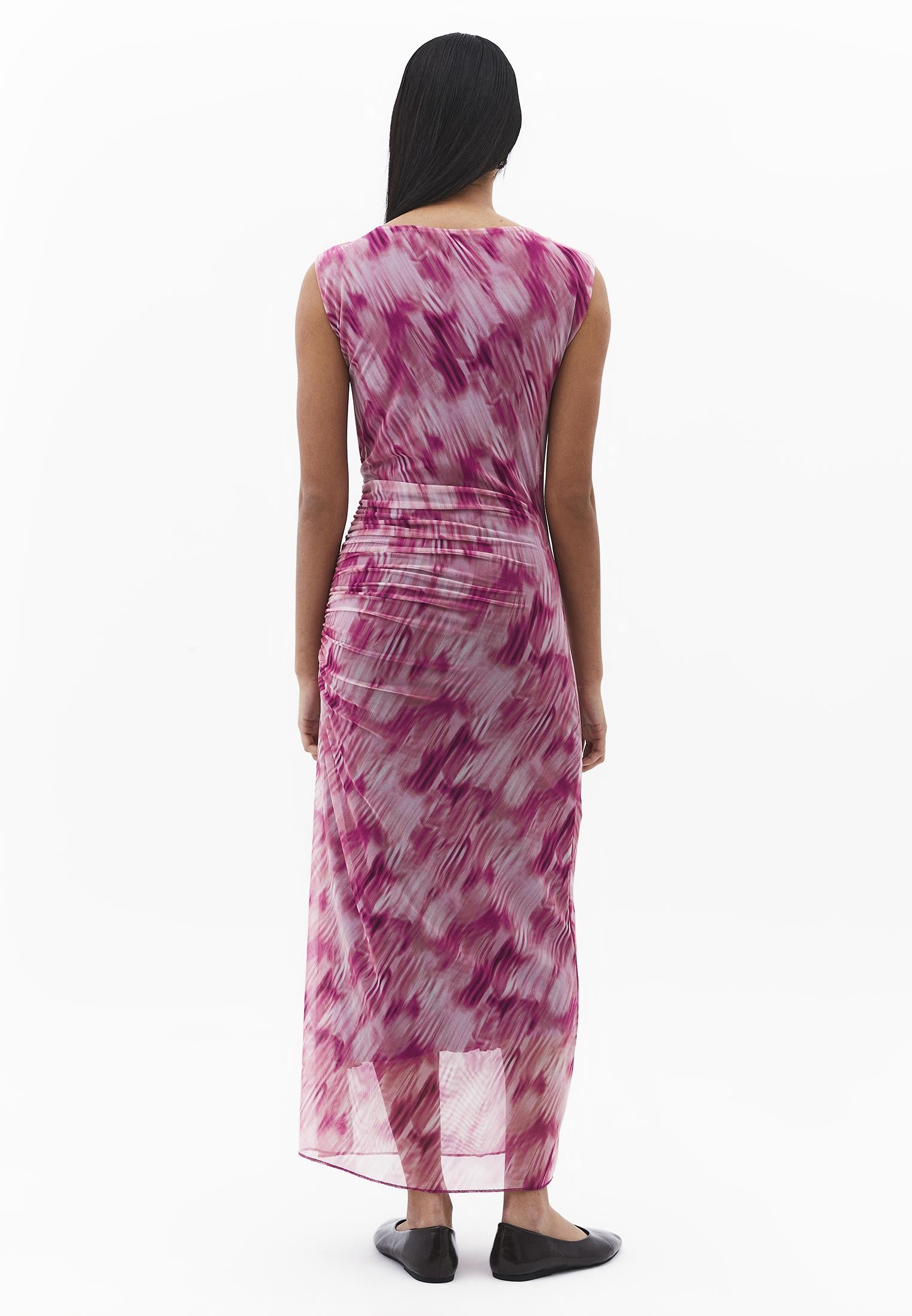 Bodycon Off Shoulder Ruched Long Dress - ABSTRACT COMB