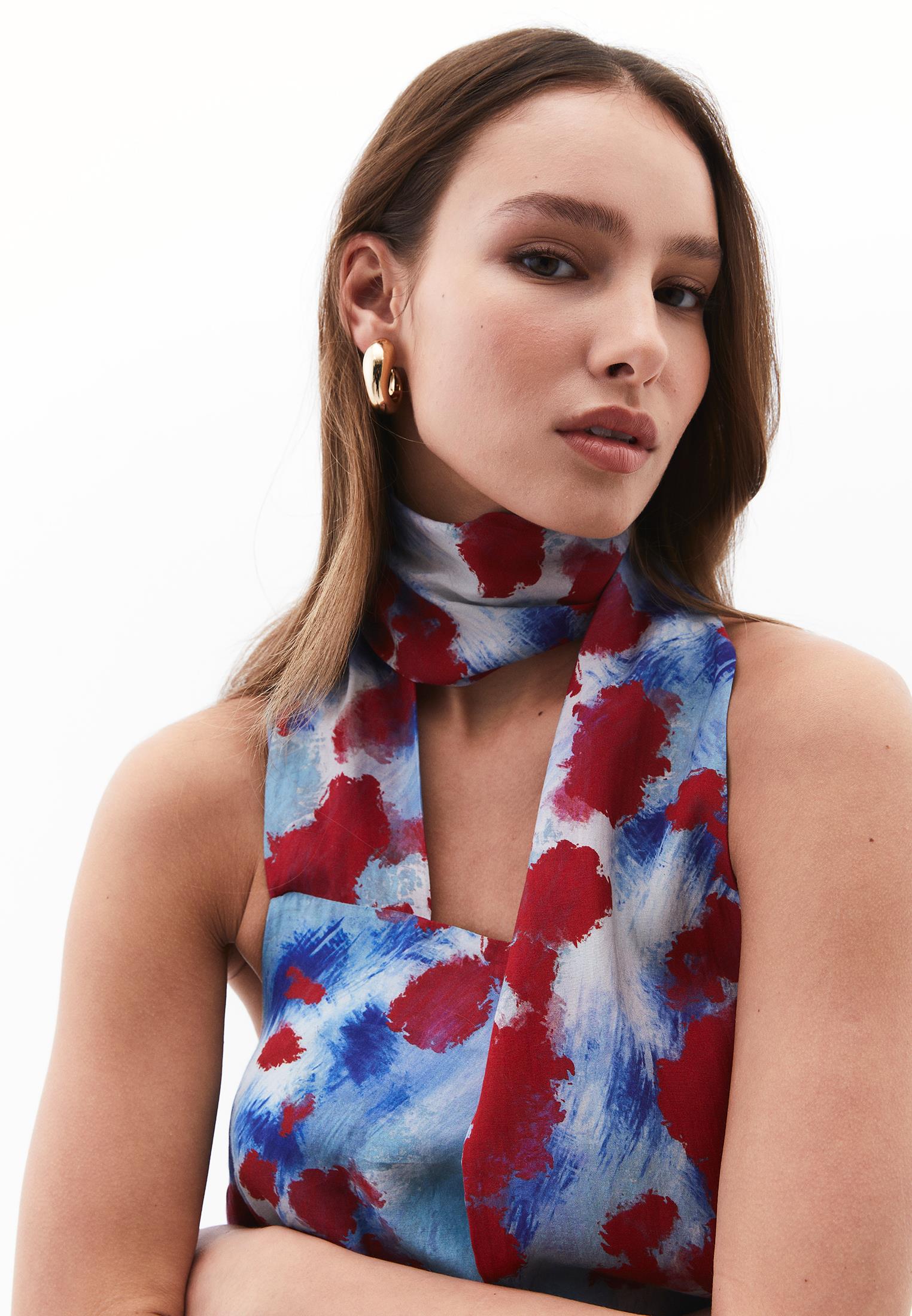Bow Detailed One Shoulder Printed Long Dress - ABSTRACT COMB