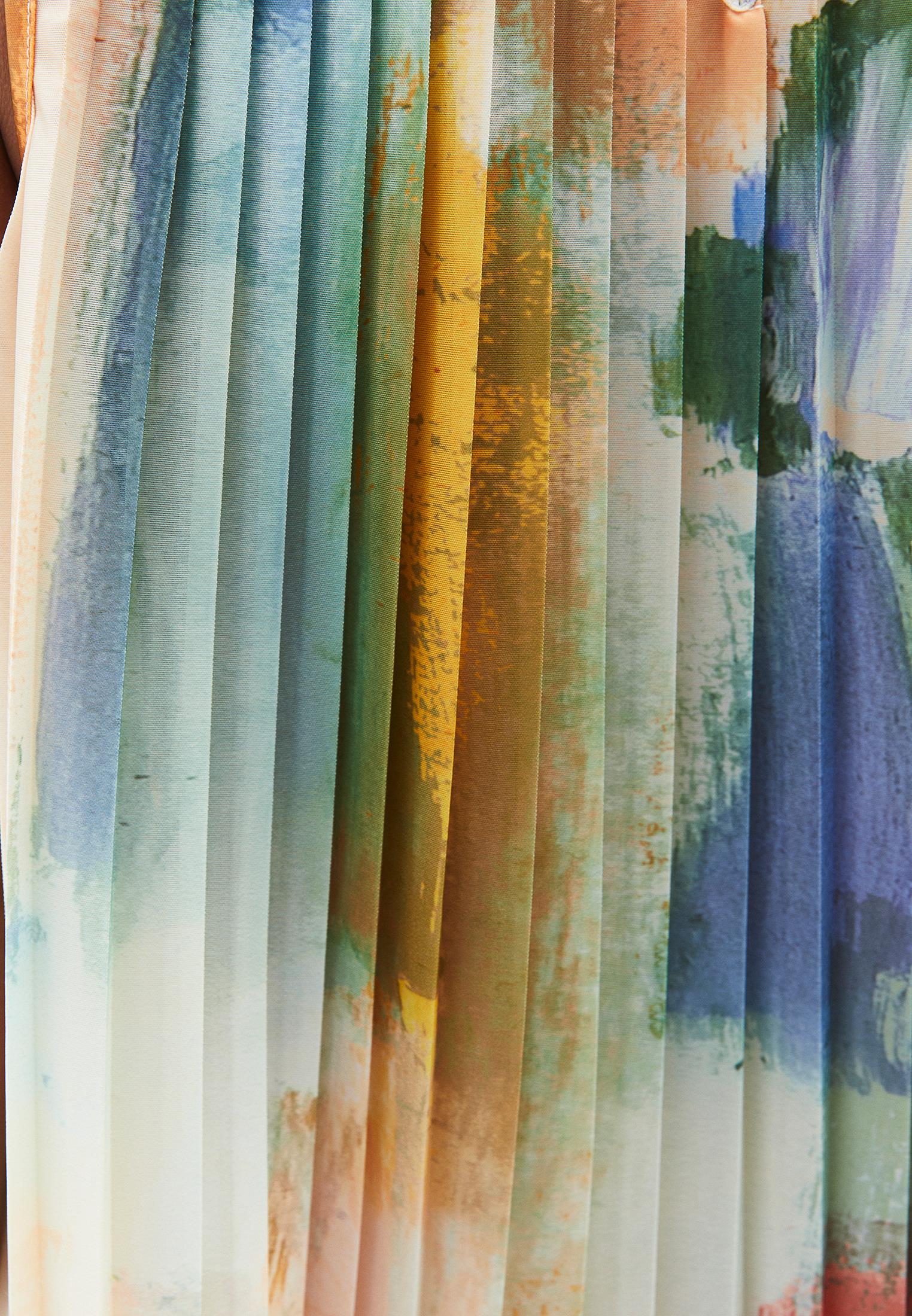 Round Neck Pleated And Printed Loose Blouse - ABSTRACT COMB
