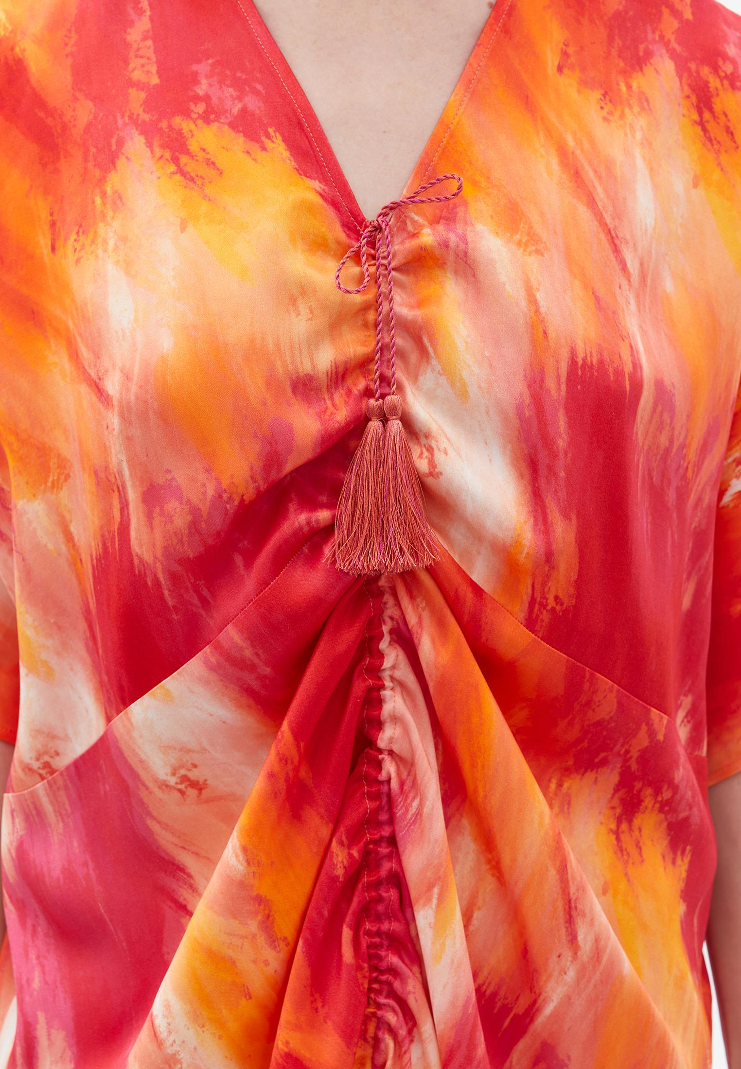 Printed Batwing Sleeve Long Dress - ABSTRACT COMB