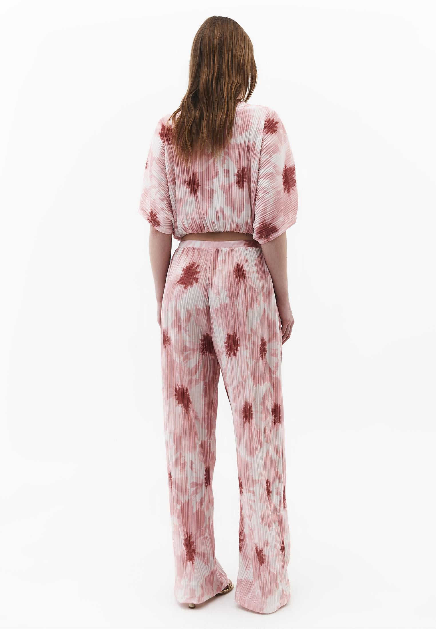 High Waist Pleated Printed Straight Pants - ABSTRACT COMB