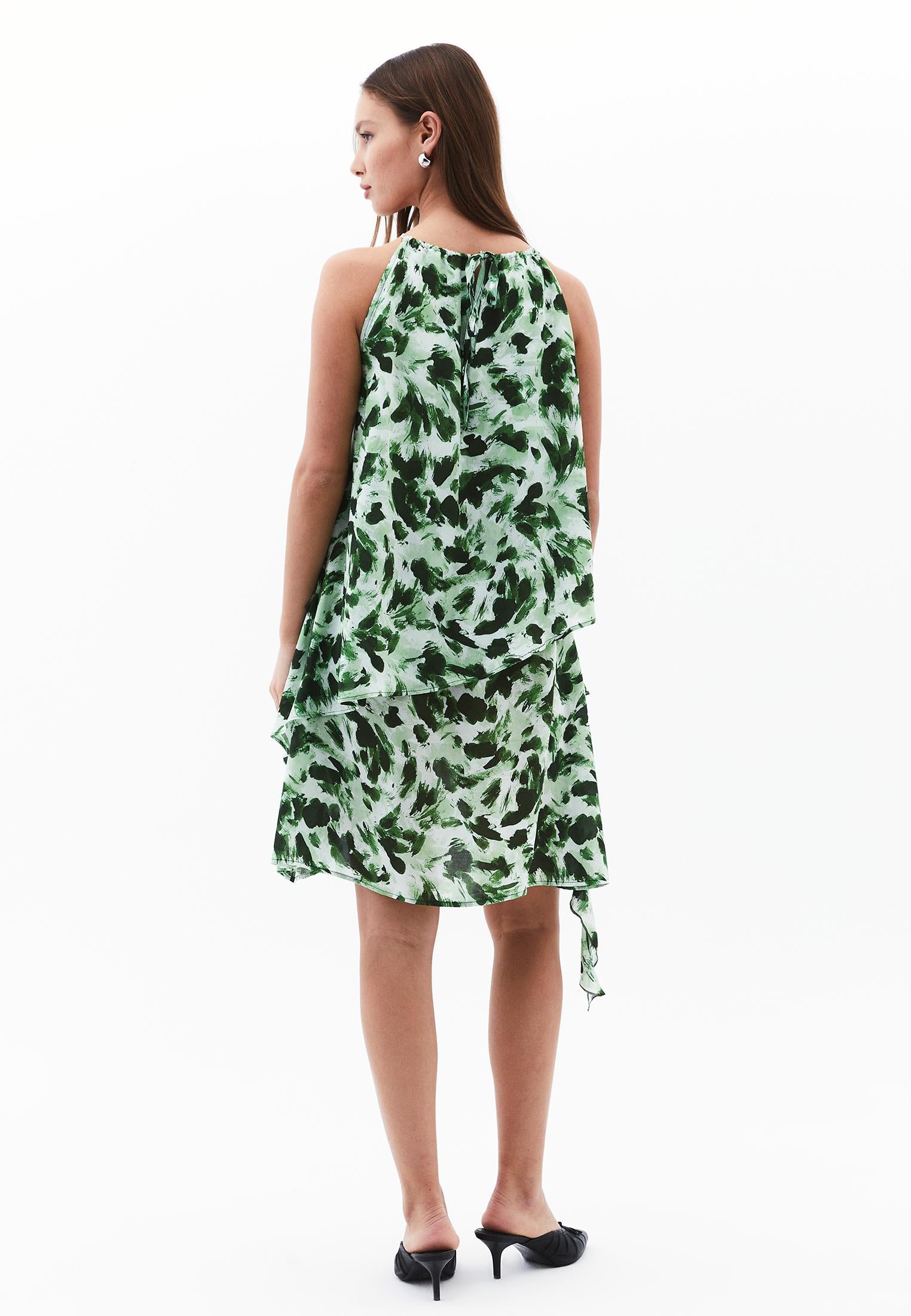 Halter Neck Flared Printed Short Dress - ABSTRACT COMB