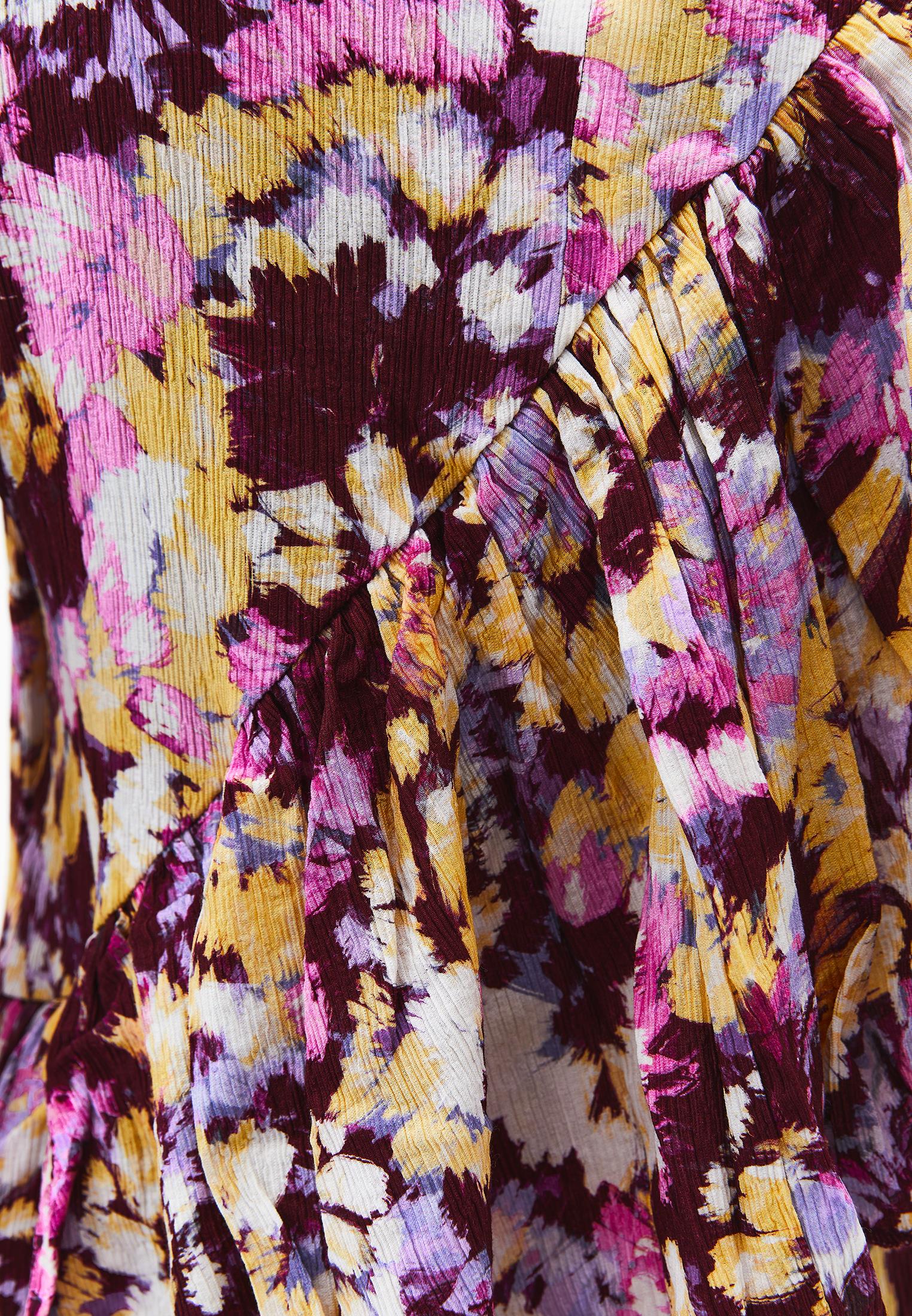 Asymmetric Ruffled Printed Long Dress - ABSTRACT COMB