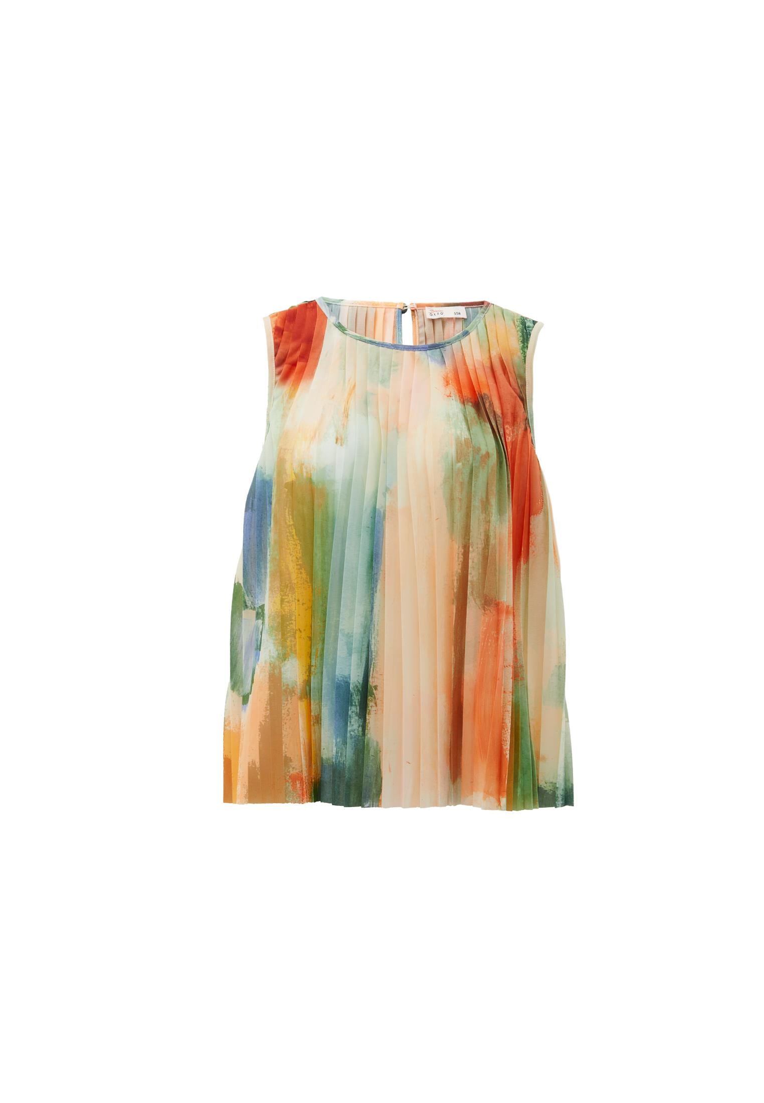 Round Neck Pleated And Printed Loose Blouse - ABSTRACT COMB