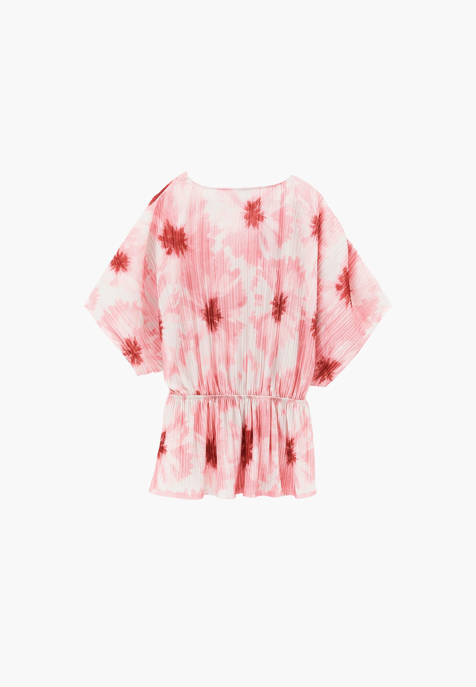 V Neck Pleated Printed Blouse - ABSTRACT COMB
