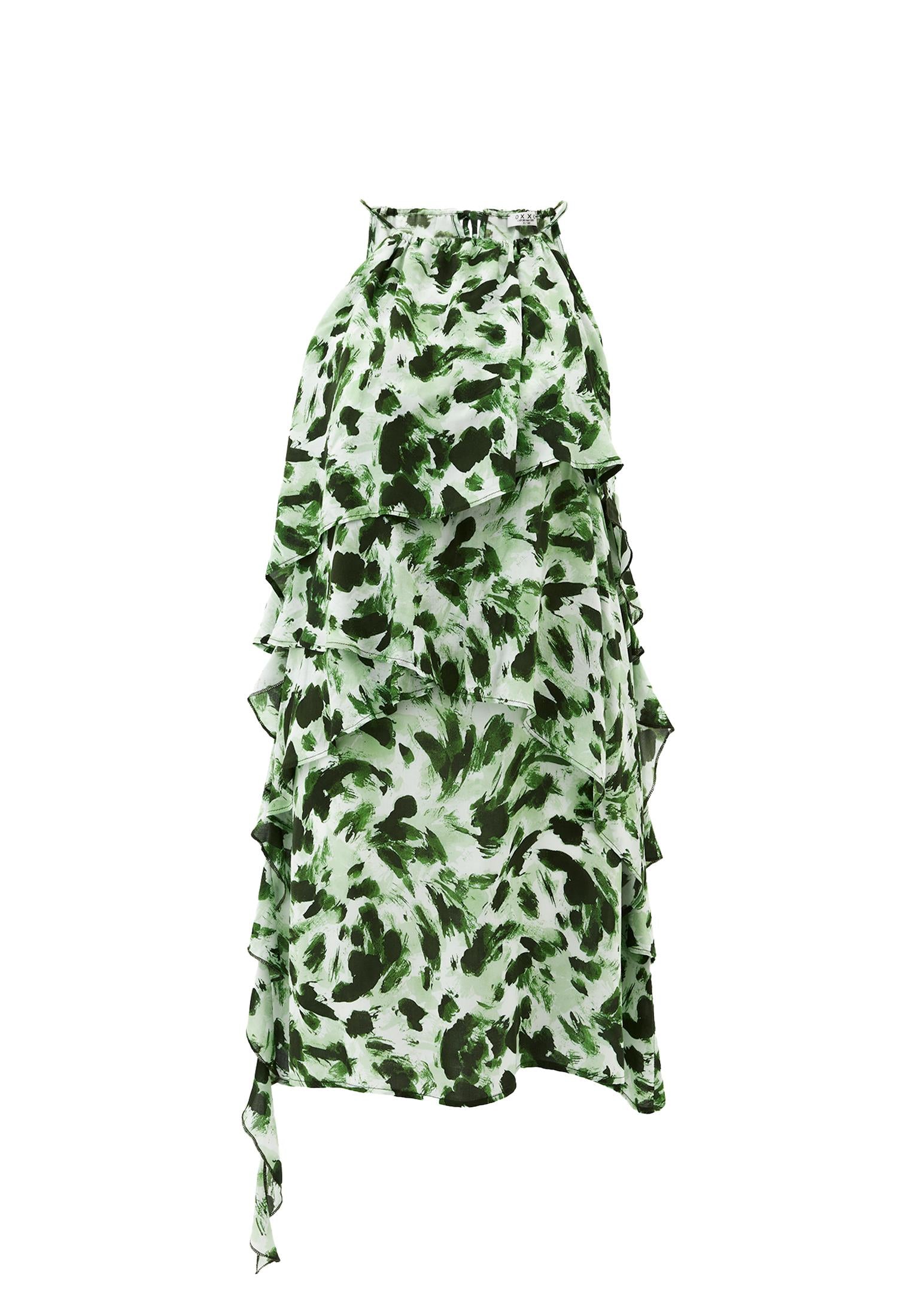 Halter Neck Flared Printed Short Dress - ABSTRACT COMB