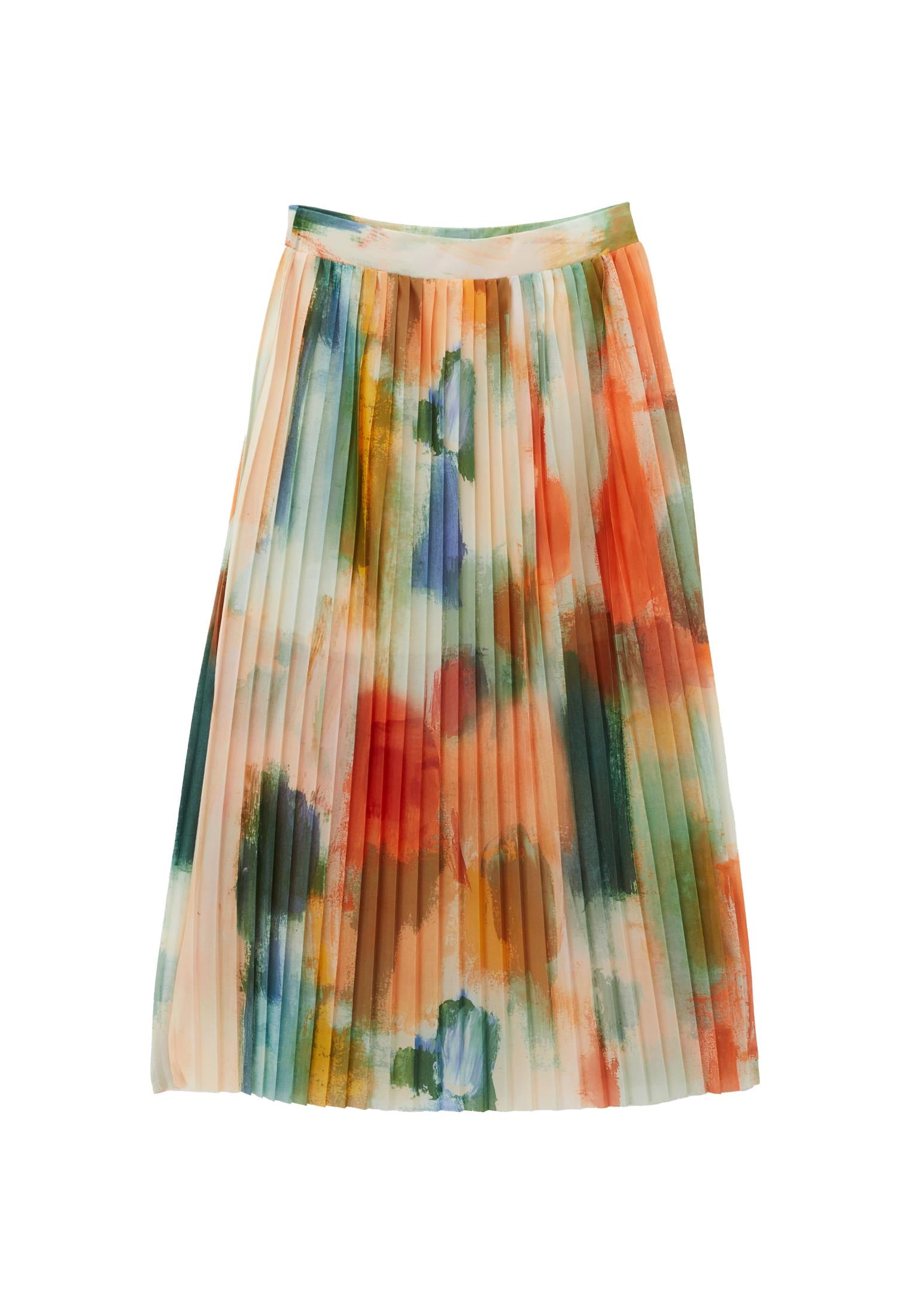 Pleated Long High Waist Skirt - ABSTRACT COMB