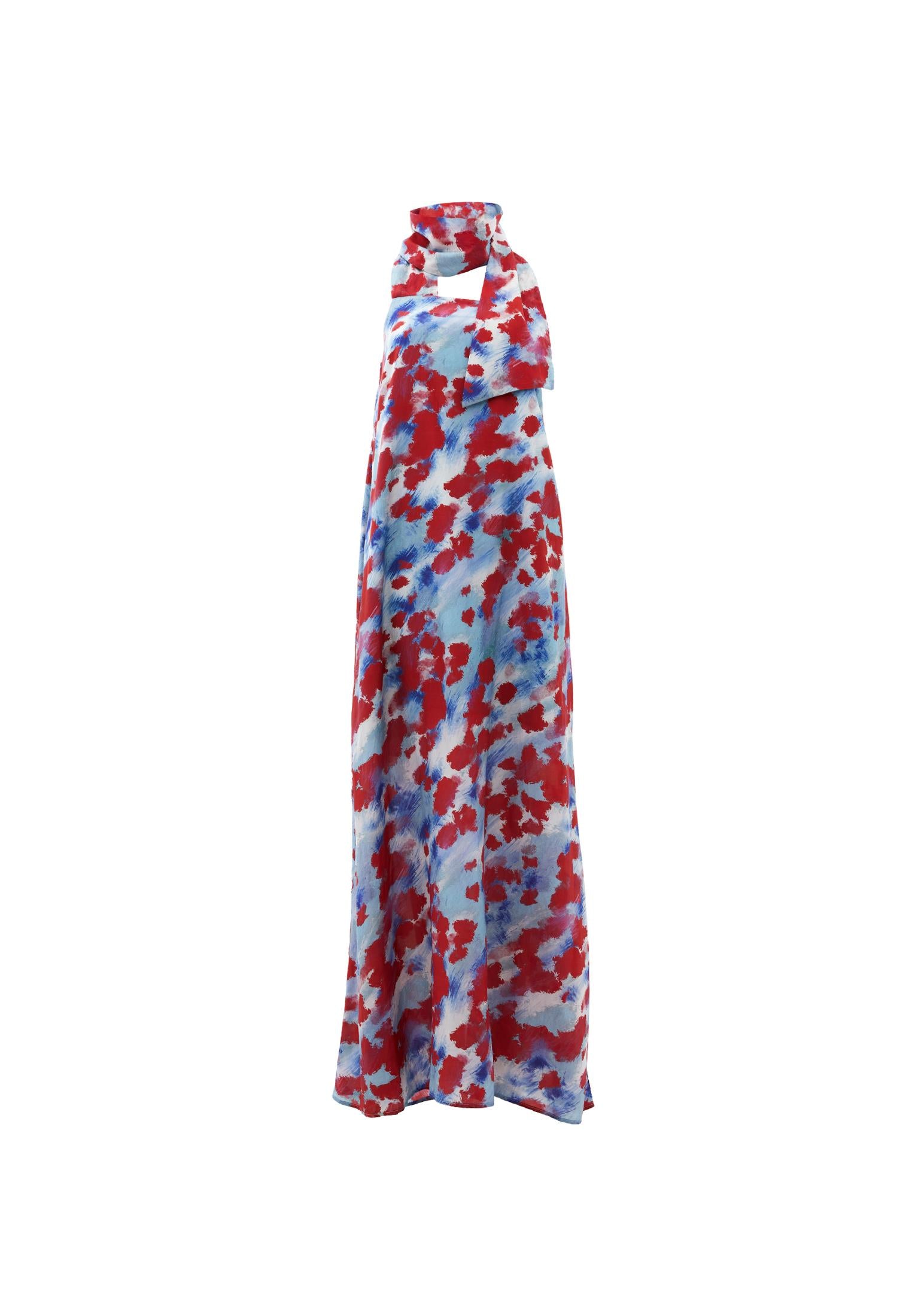 Bow Detailed One Shoulder Printed Long Dress - ABSTRACT COMB