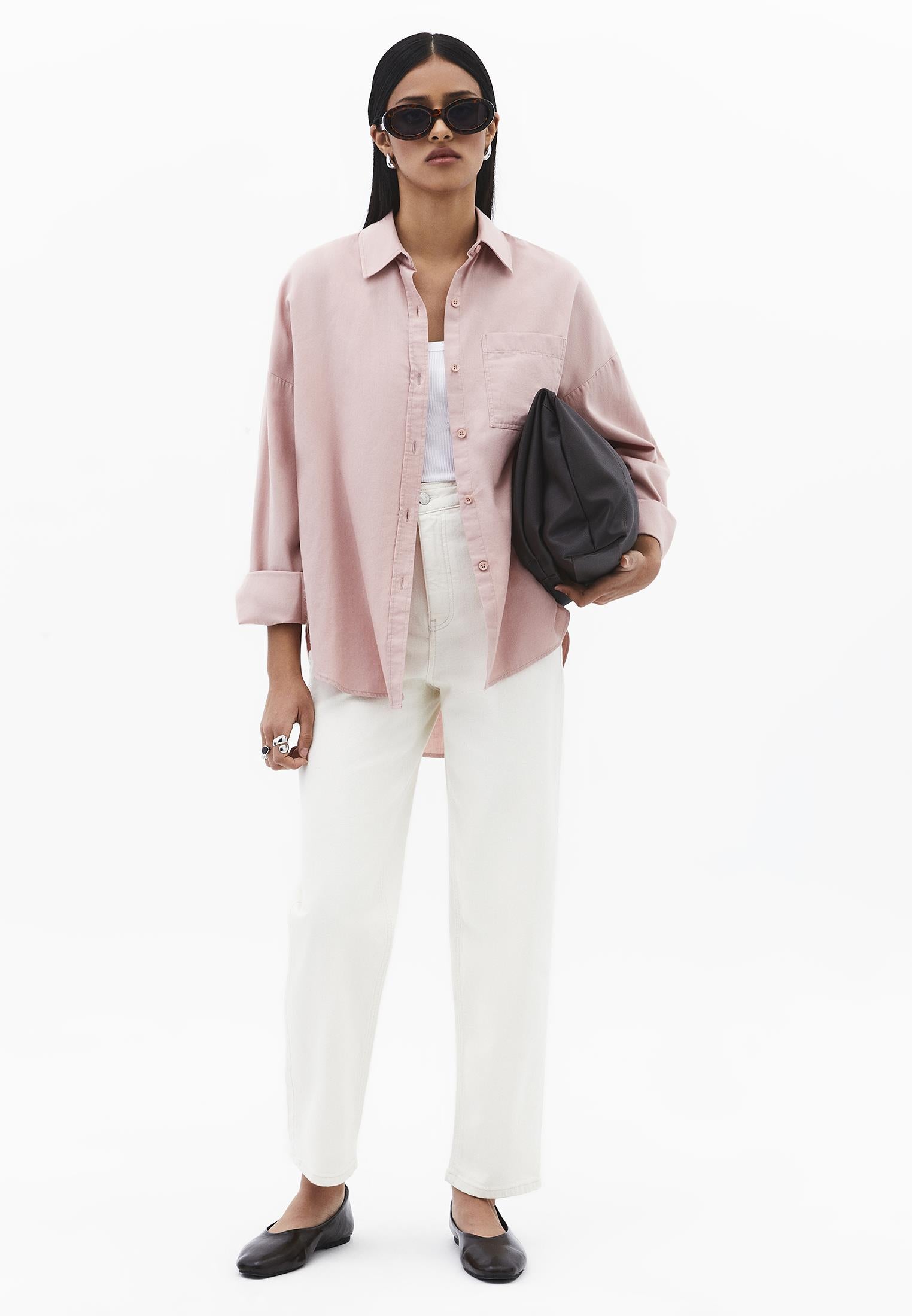 Oversize Long Sleeve Shirt With Pocket Detail - ADOBE ROSE