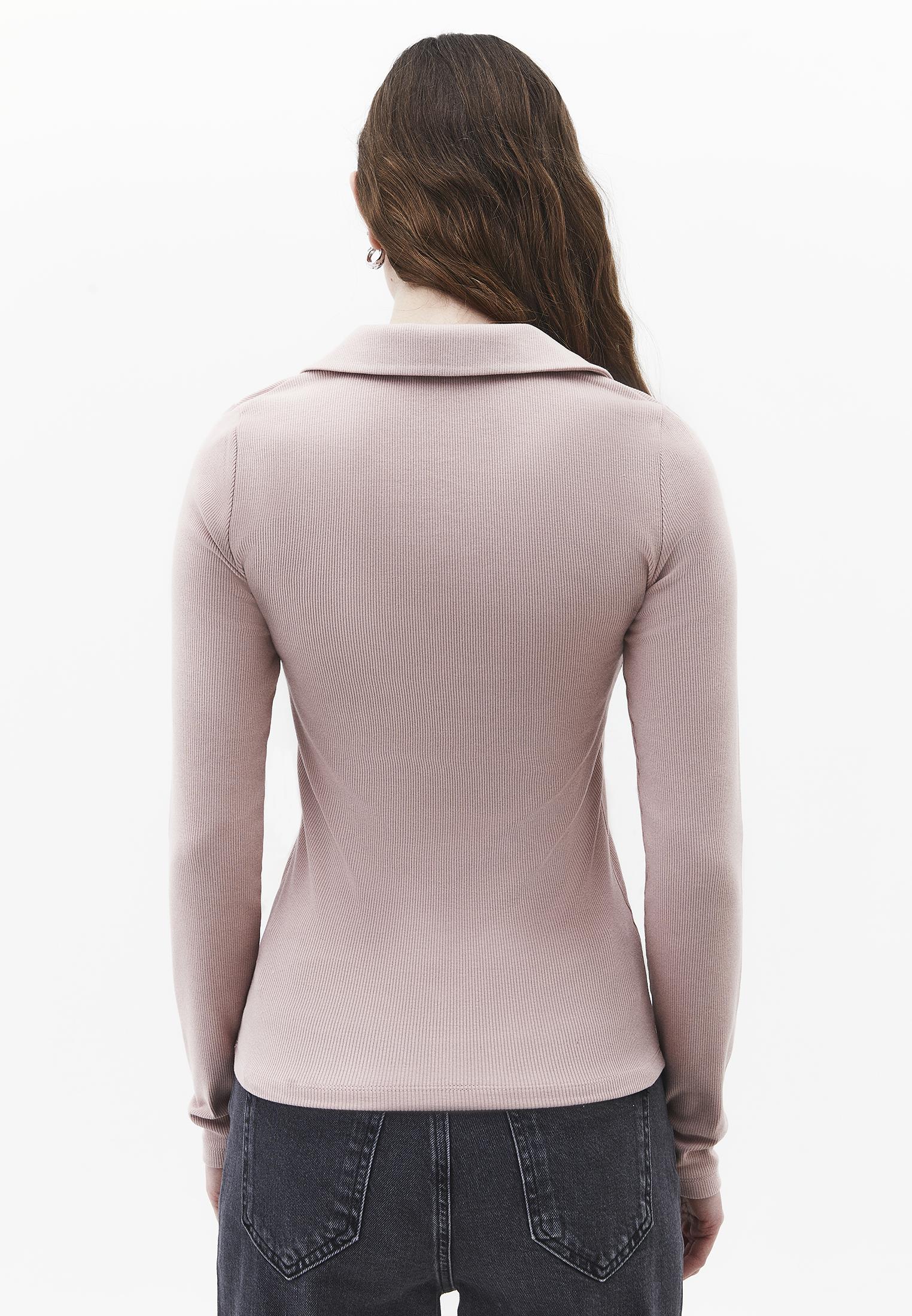 Polo Collar Long Sleeve Bodycon T-Shirt - ADOBE ROSE