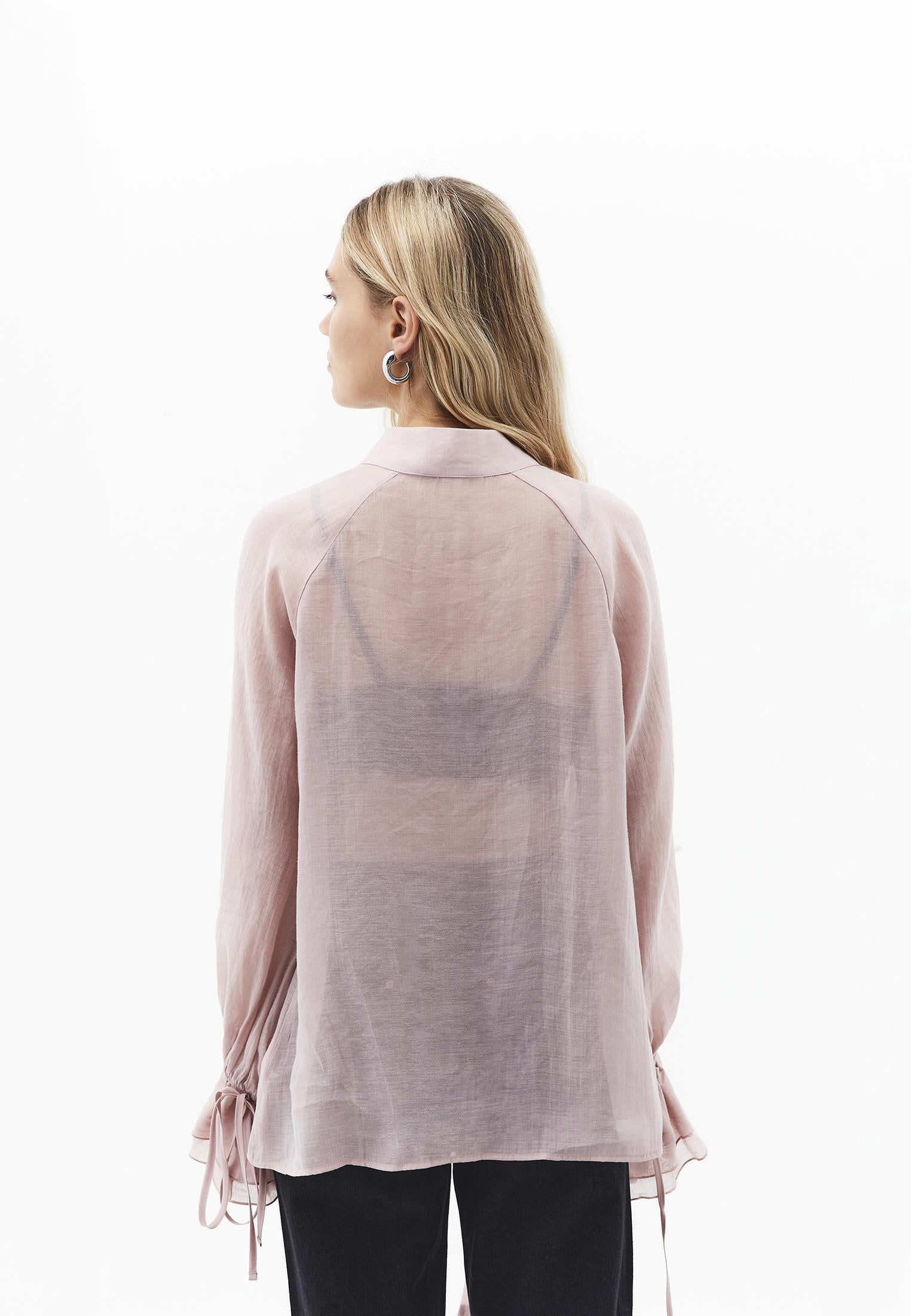 Deep V Neck Tie Blouse - ADOBE ROSE