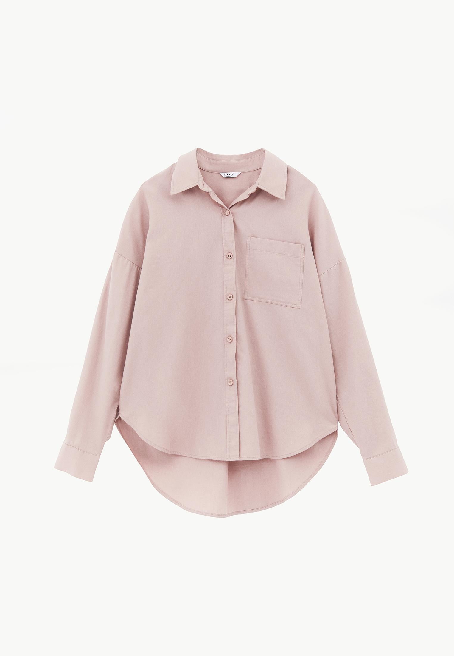 Oversize Long Sleeve Shirt With Pocket Detail - ADOBE ROSE