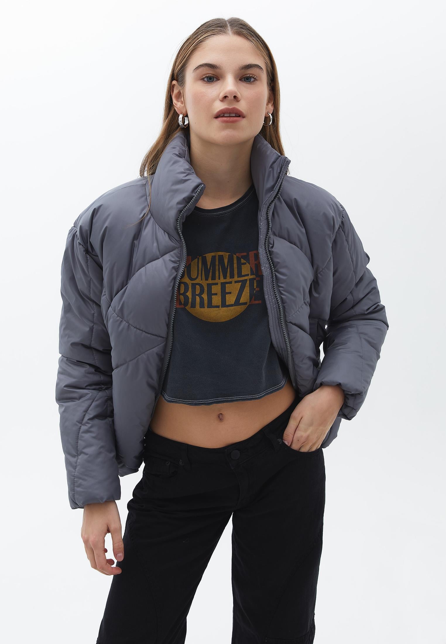High Neck Long Sleeve Coat - ALLOY