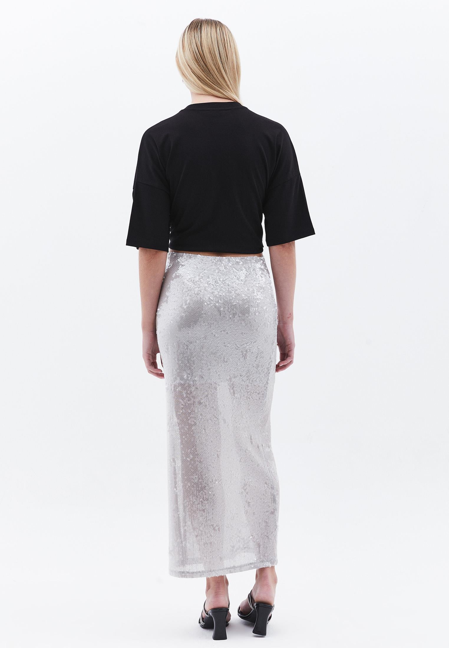 Ultra High Waist Sequin And Shiny Midi Skirt - ALLOY