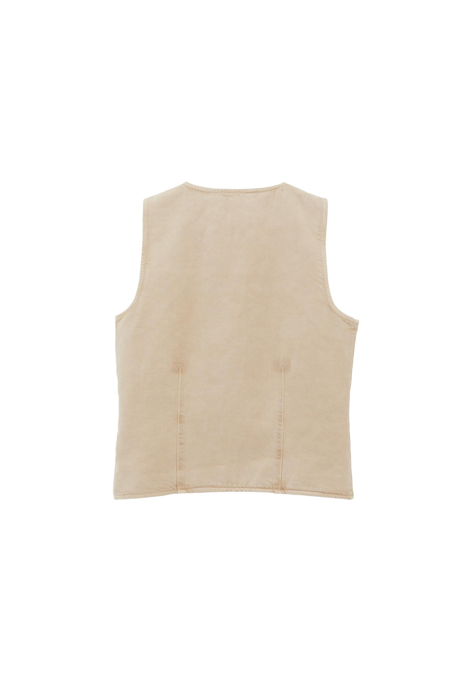 V Neck Sleeveless Vest - ALMOND MILK