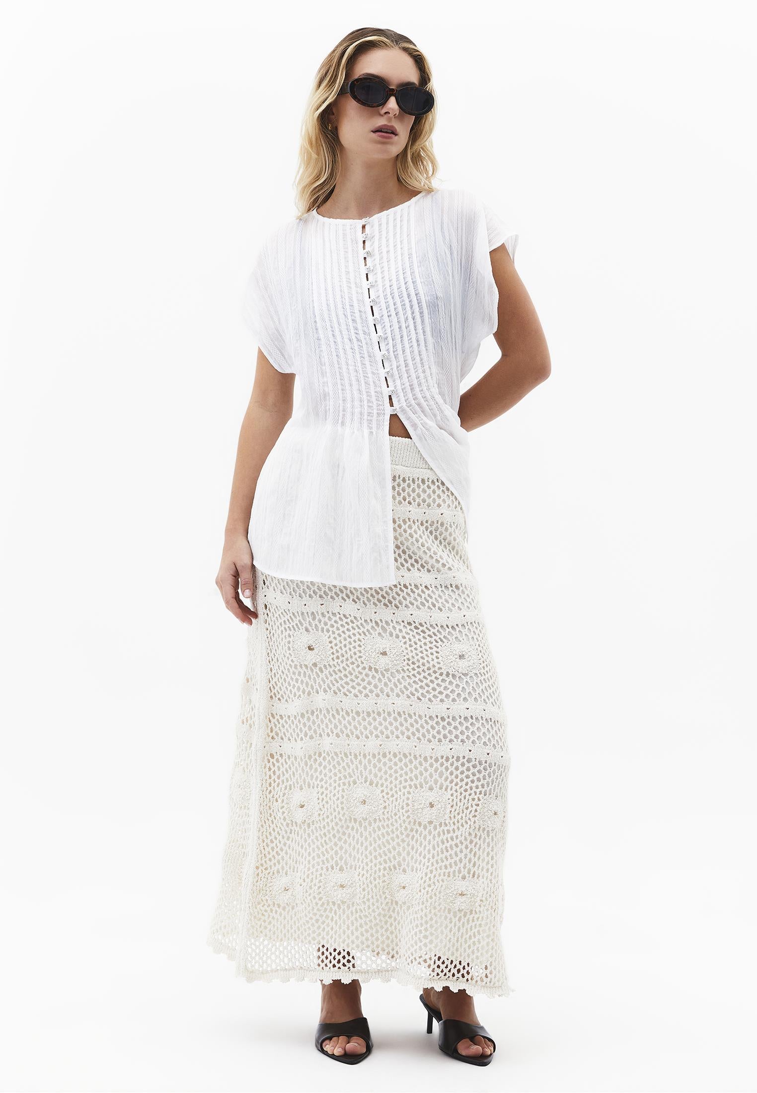 Midi Length Openwork Skirt - ALMOND MILK