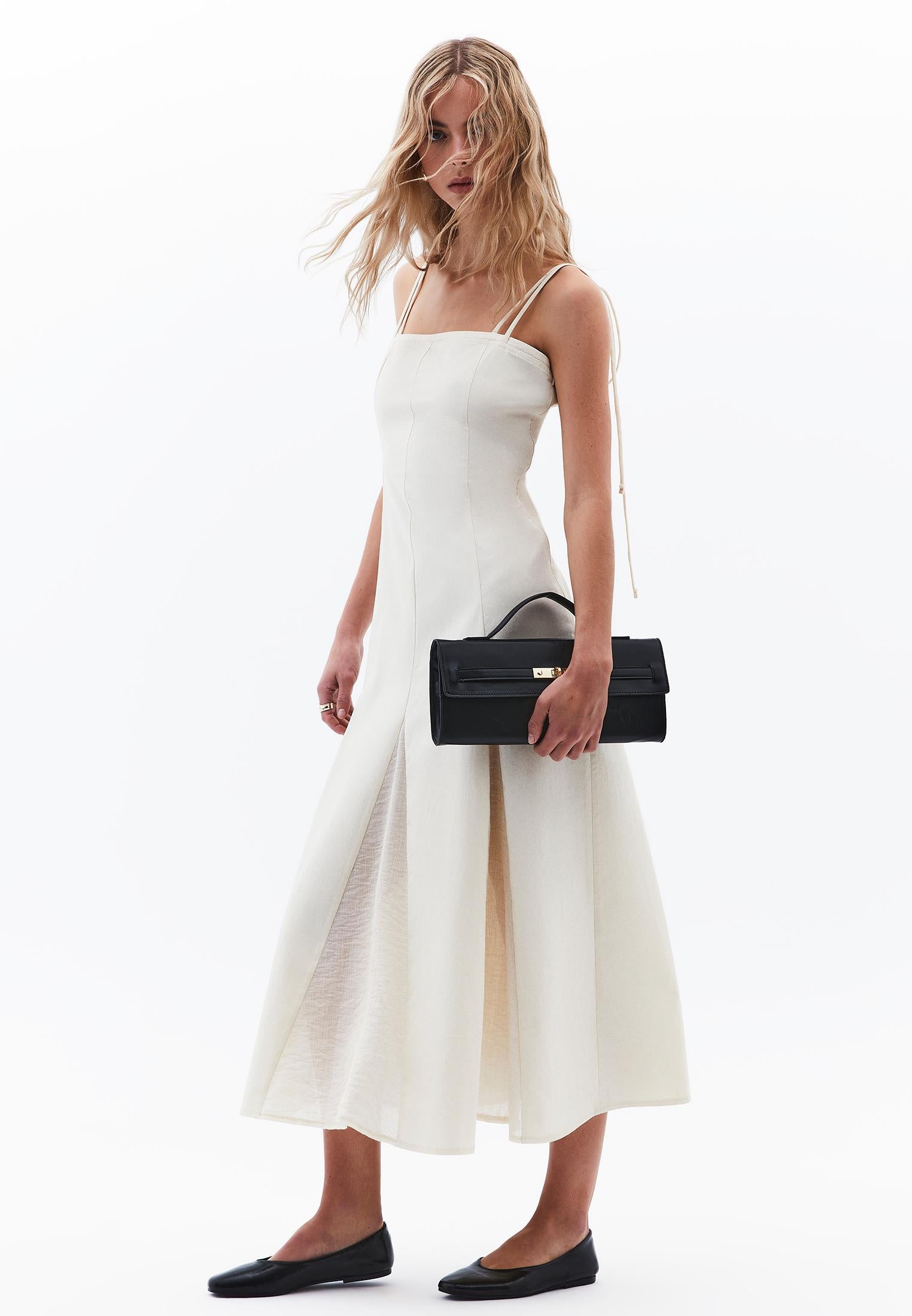 Long Dress With Square Neckline - ALMOND MILK
