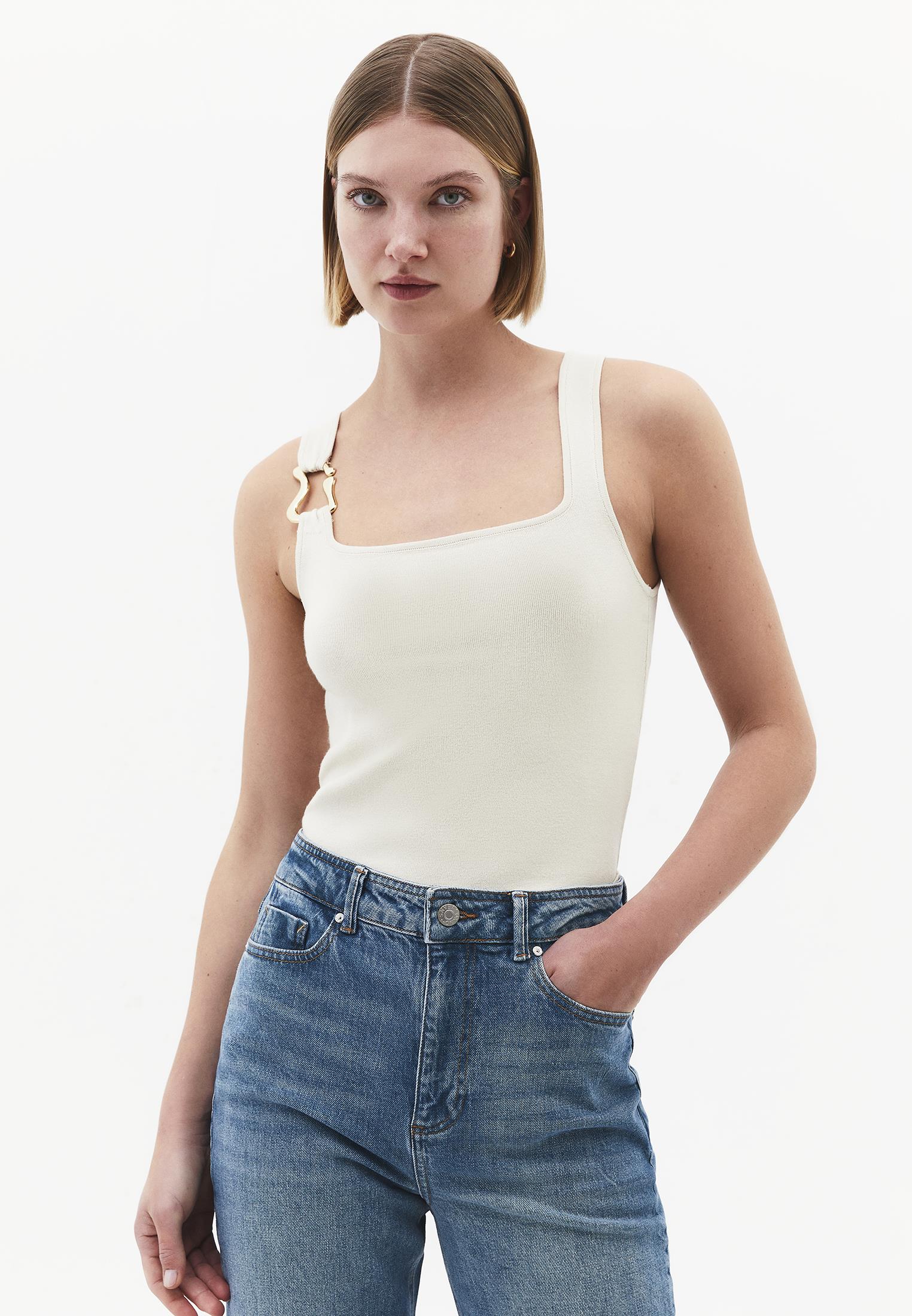 Square Neck Sleeveless Tank Top - ALMOND MILK
