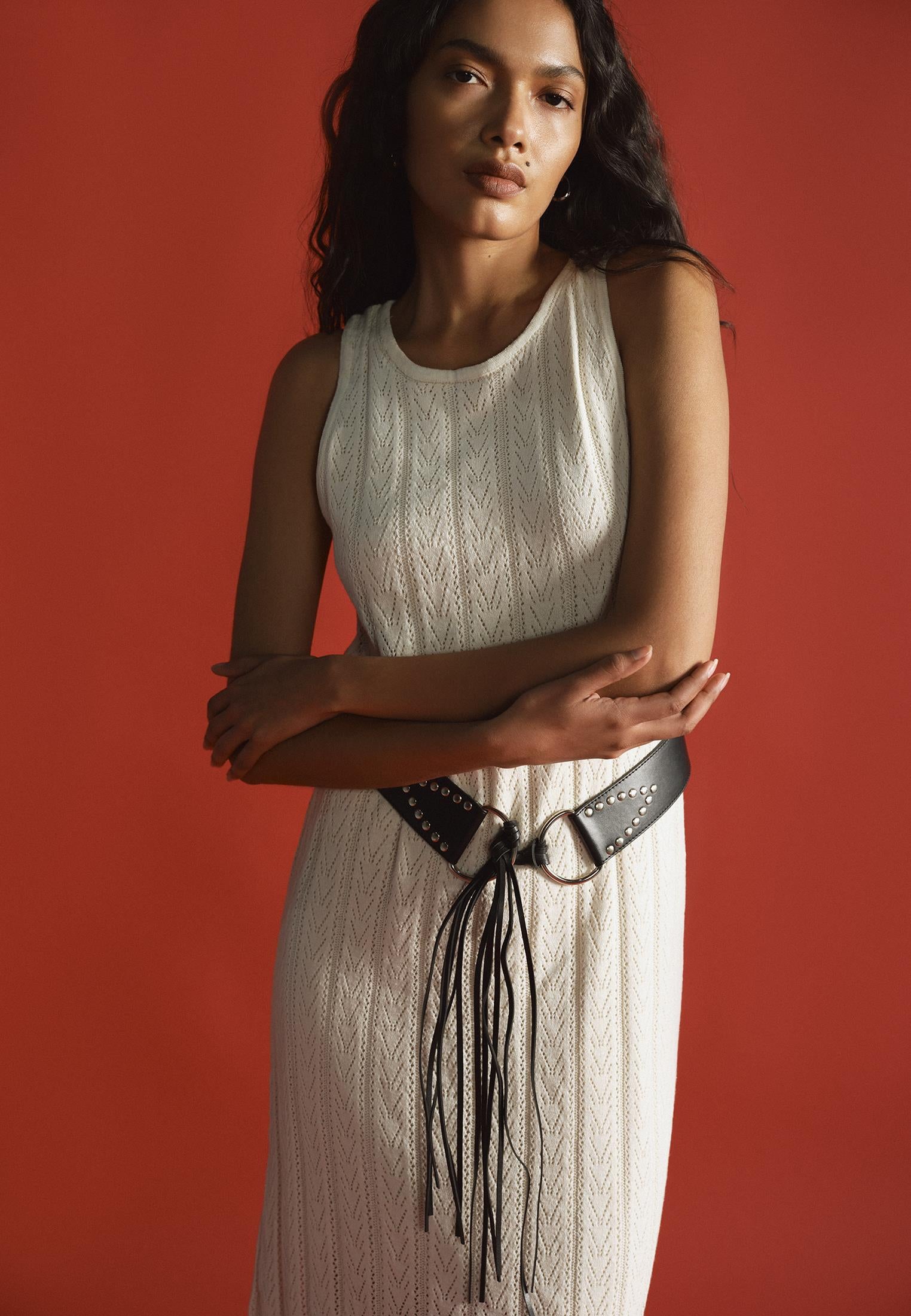 Long Dress With Ruffle Details - ALMOND MILK