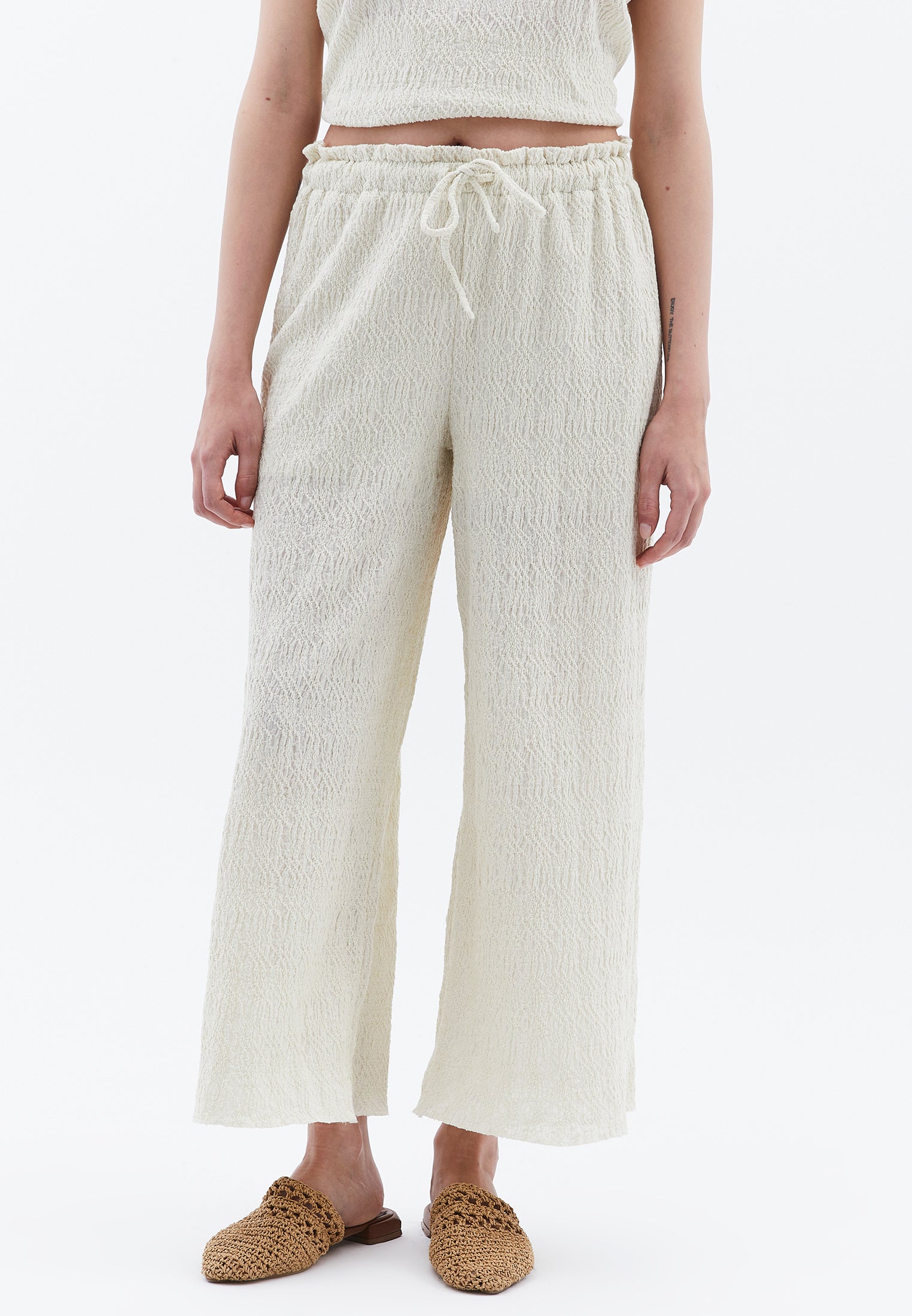 High Waist Midi Culotte Pants - ALMOND MILK