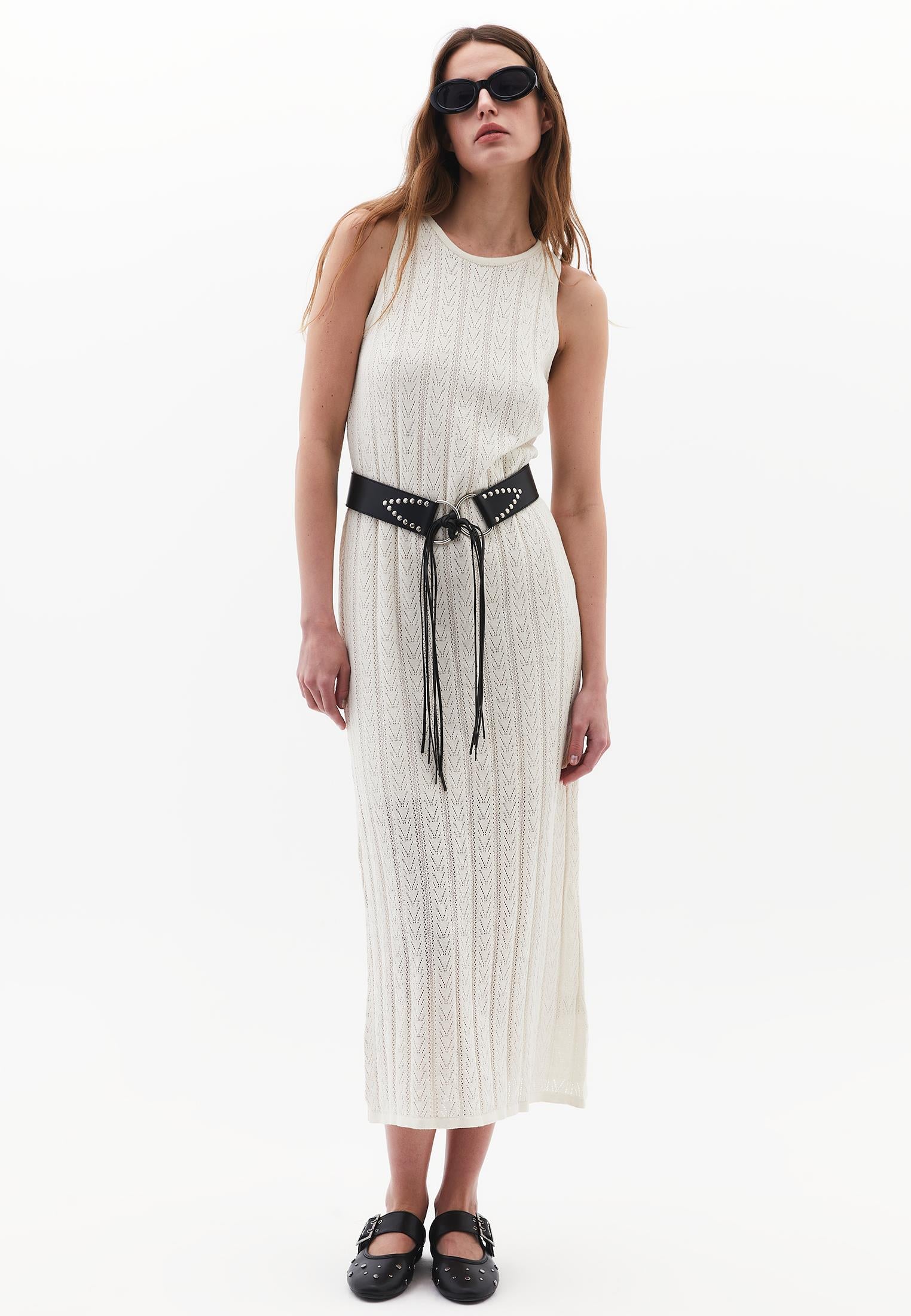Long Dress With Ruffle Details - ALMOND MILK