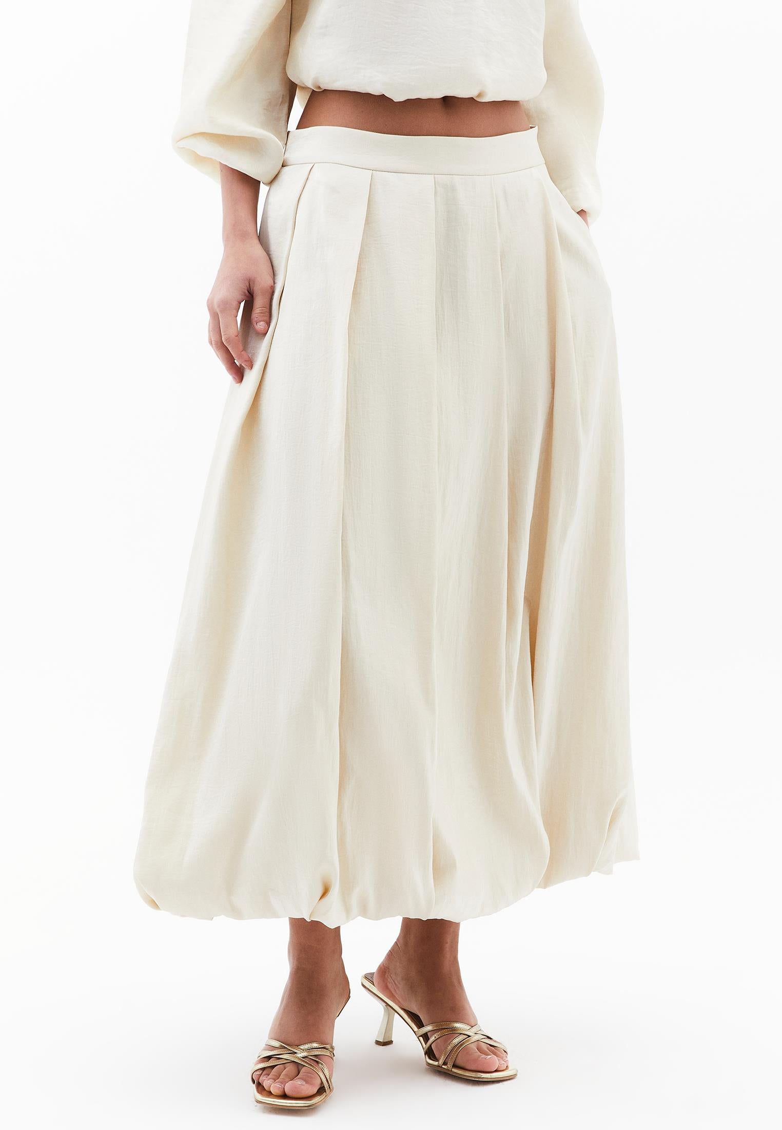 Balloon Shape Long Skirt - ALMOND MILK