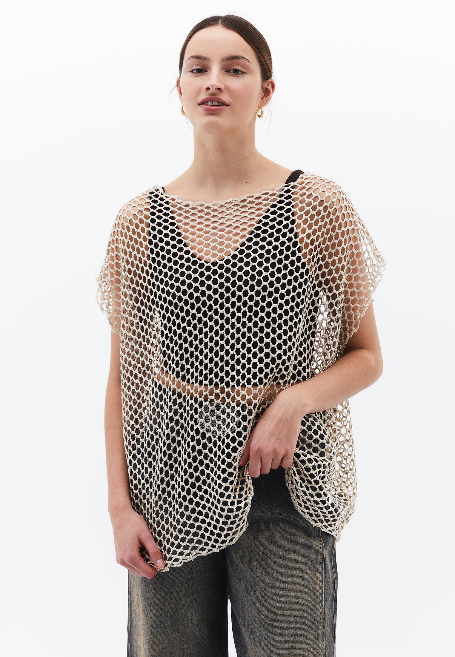 Oversize Tunic Blouse Boat Neck - ALMOND MILK