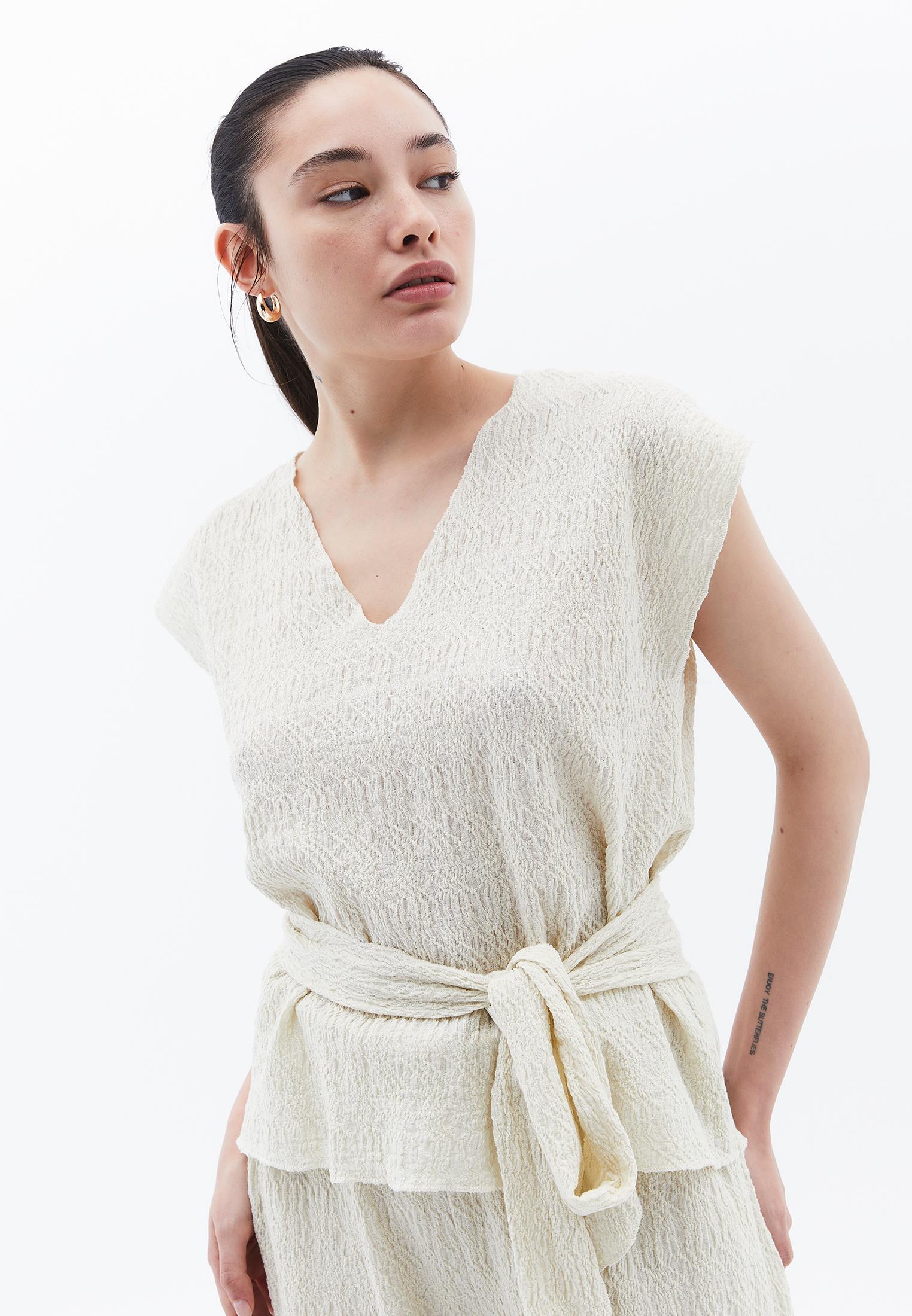 V Neck Loose Blouse - ALMOND MILK