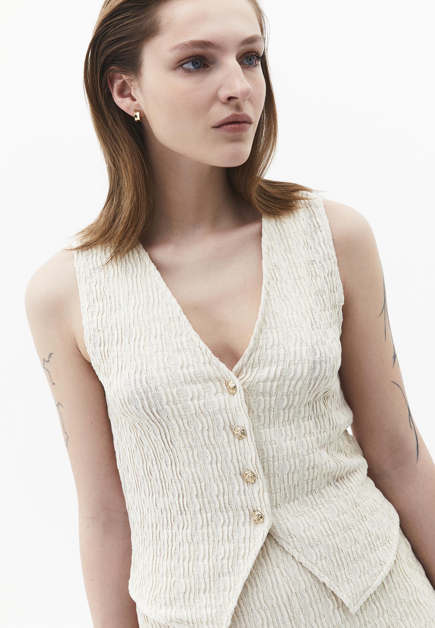 V Neck Closed Form Vest - ALMOND MILK