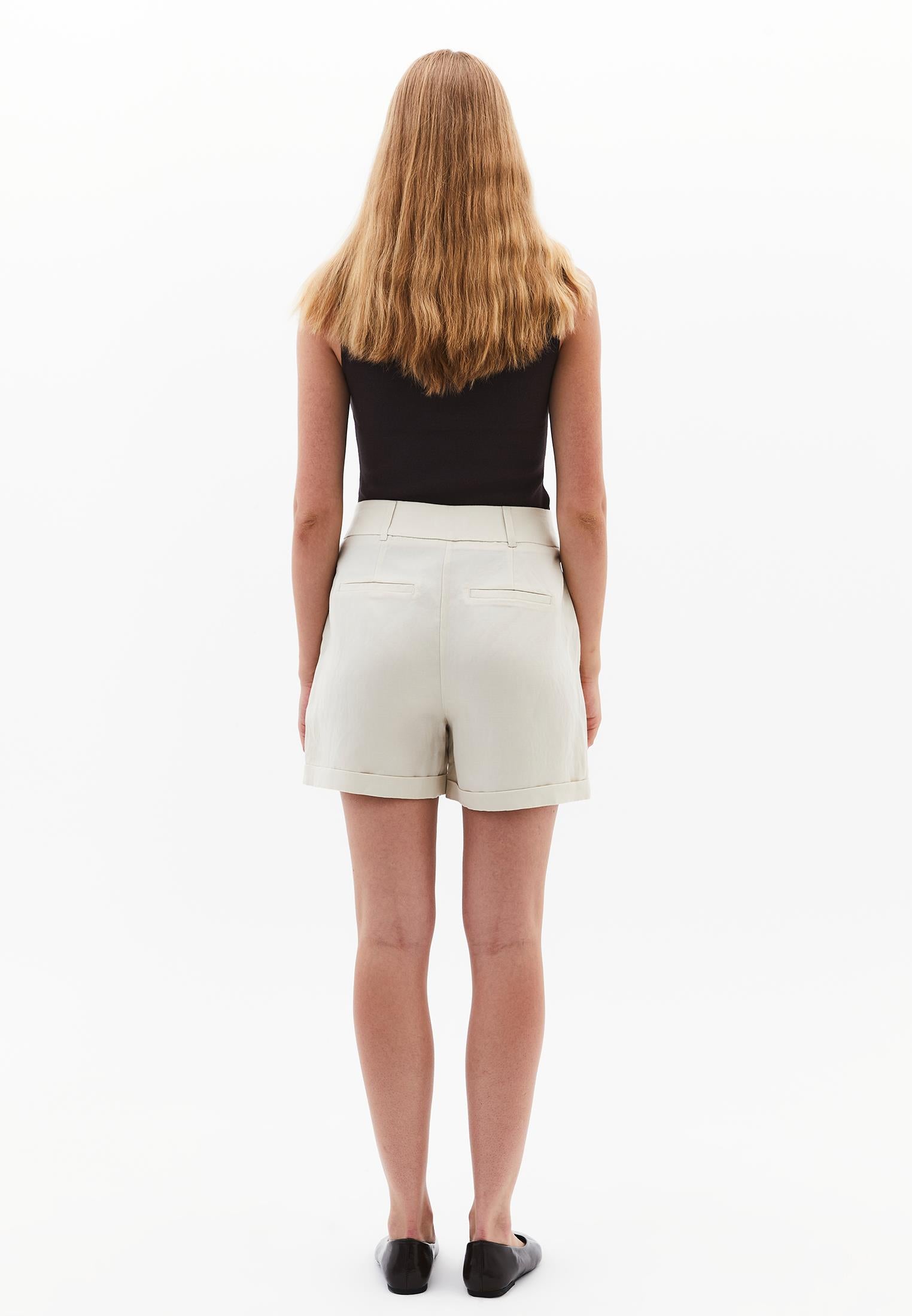 Ultra High Waist Linen Shorts - ALMOND MILK