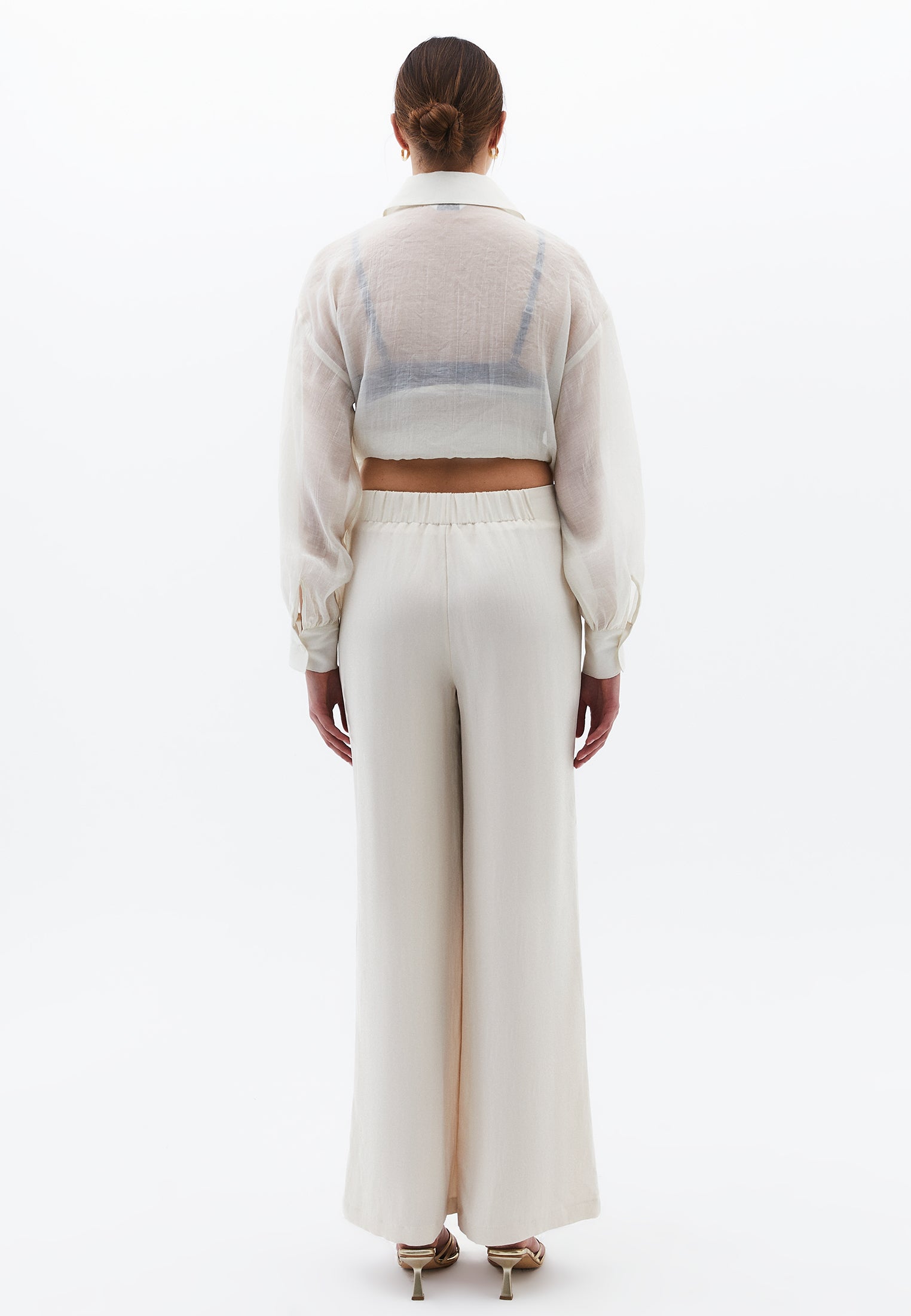Wide Leg Ultra High Waist Pocket Detail Pants - ALMOND MILK