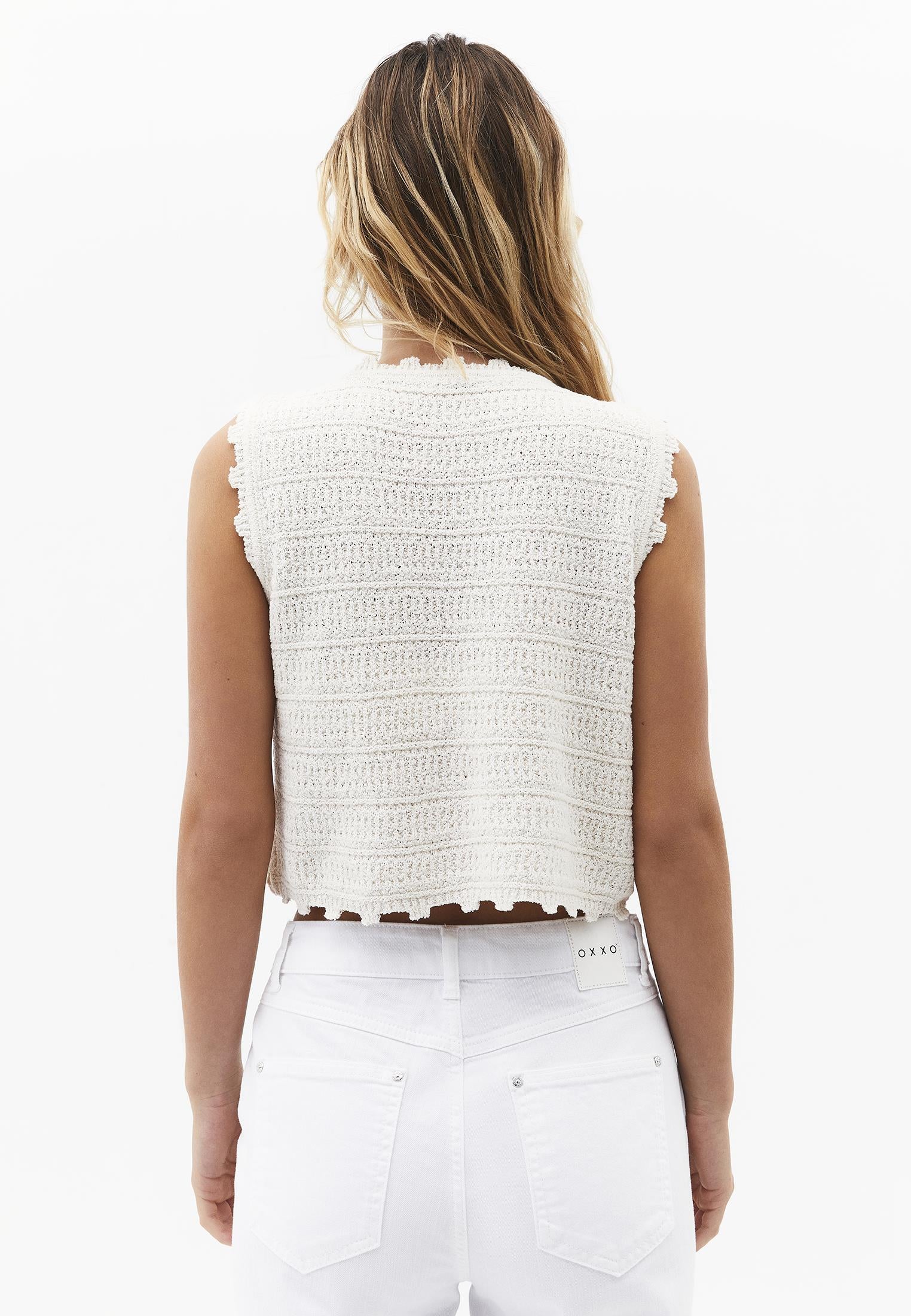 Boucle Loose Fit Crop Vest - ALMOND MILK