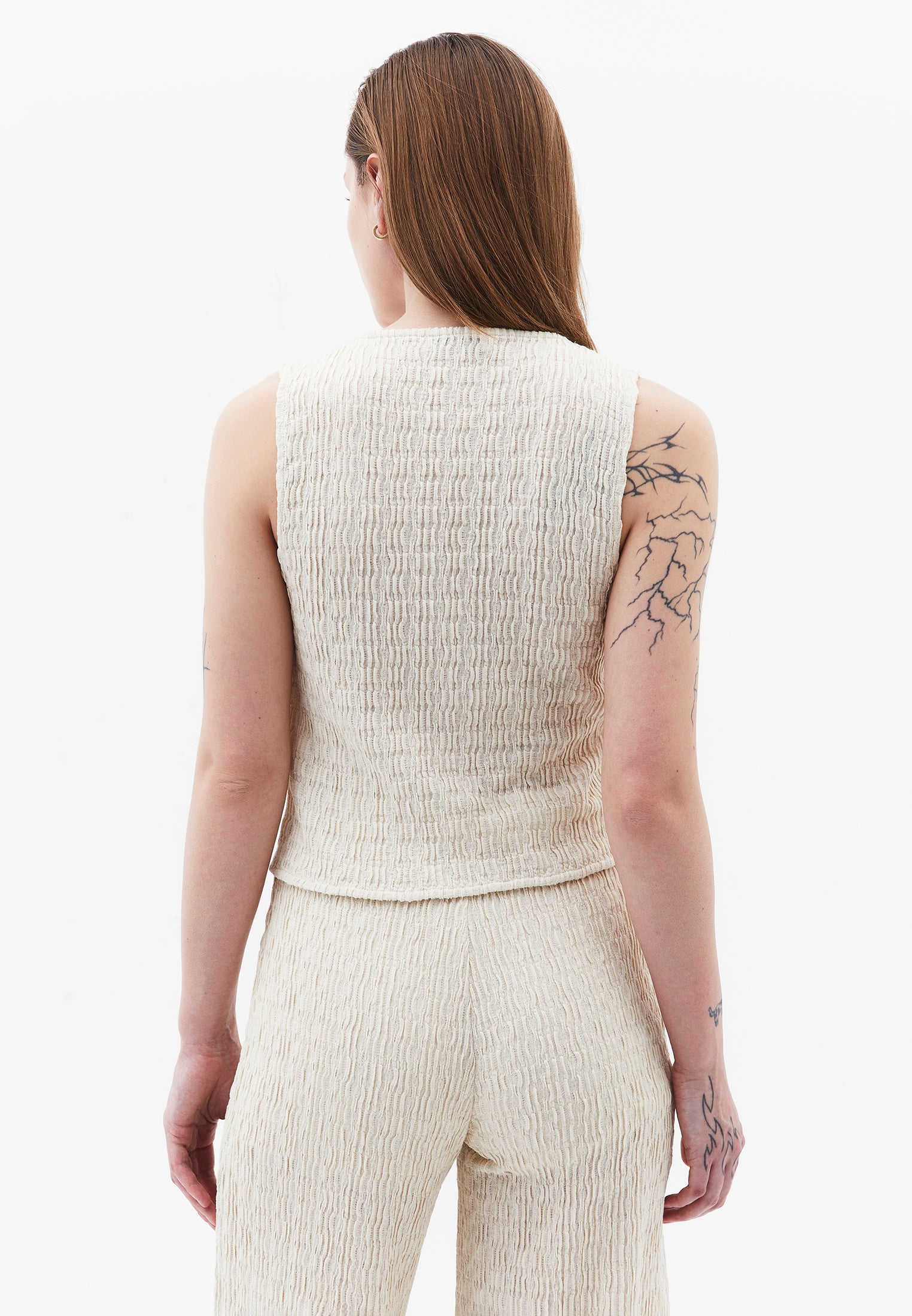 V Neck Closed Form Vest - ALMOND MILK
