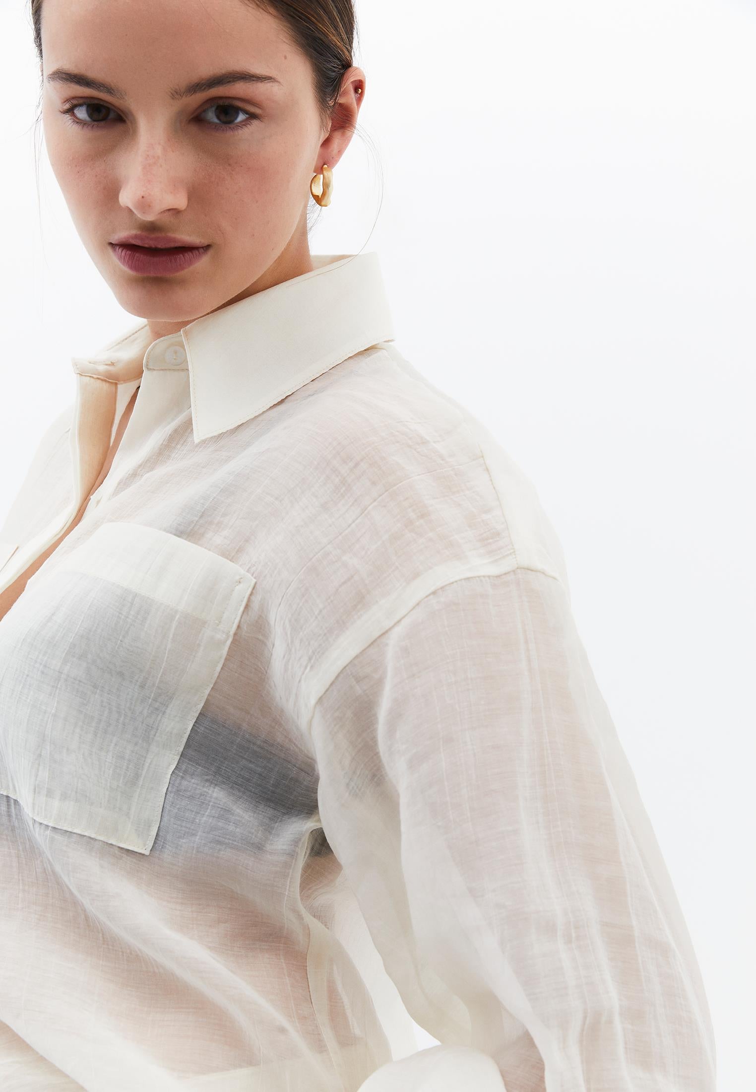 Loose Fit Long Sleeve Buttoned Shirt - ALMOND MILK