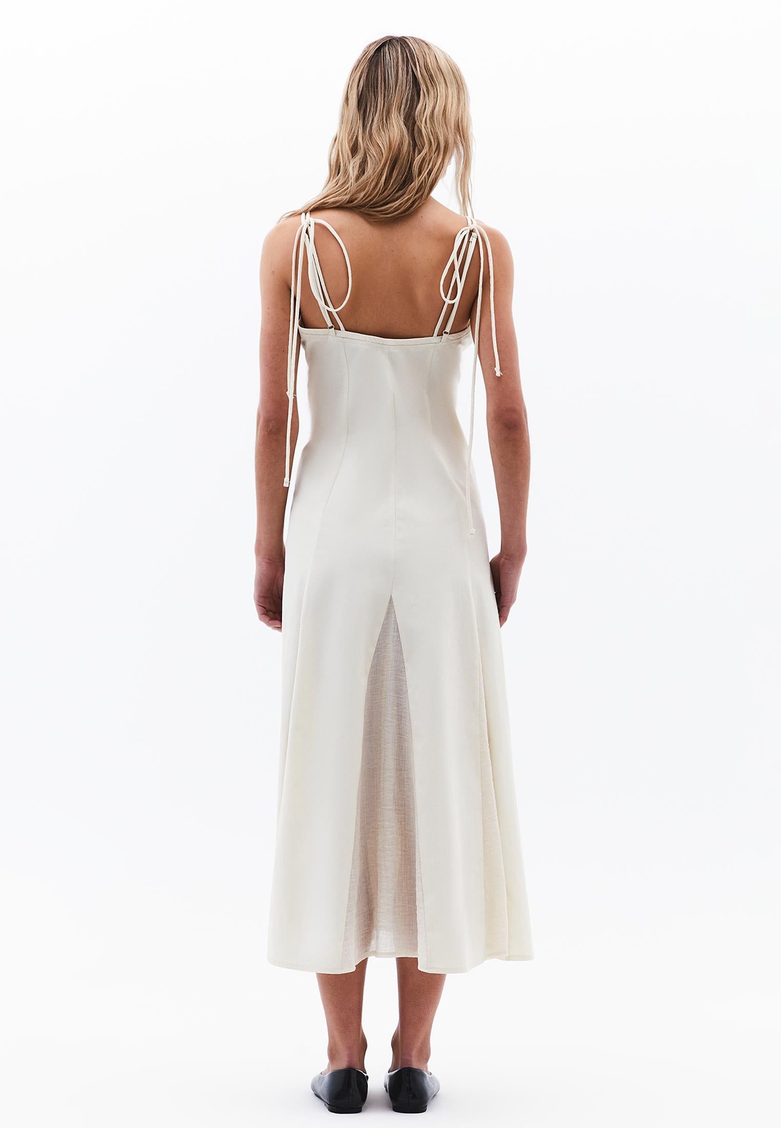 Long Dress With Square Neckline - ALMOND MILK