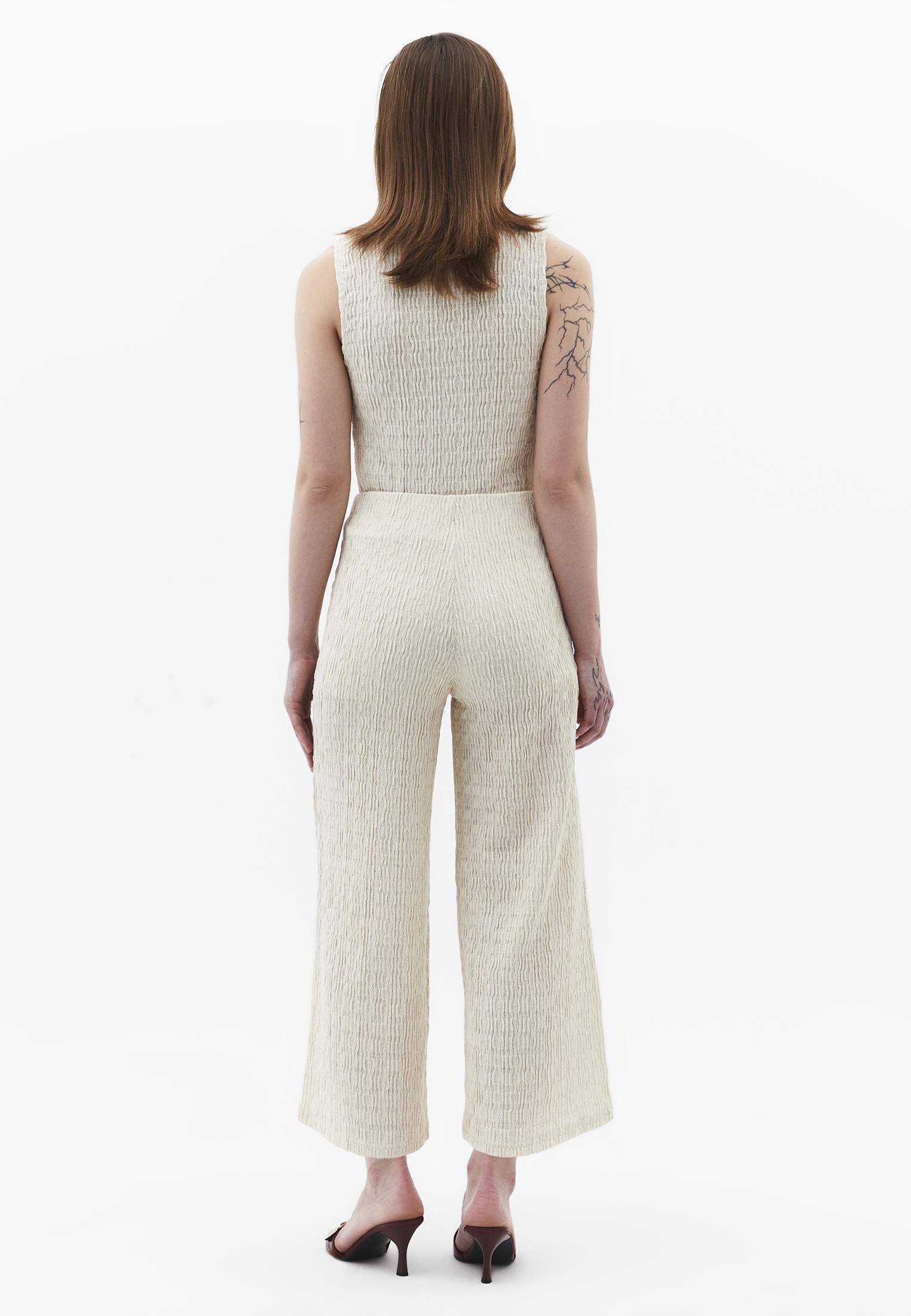 Wide Leg Midi Culotte Pants - ALMOND MILK