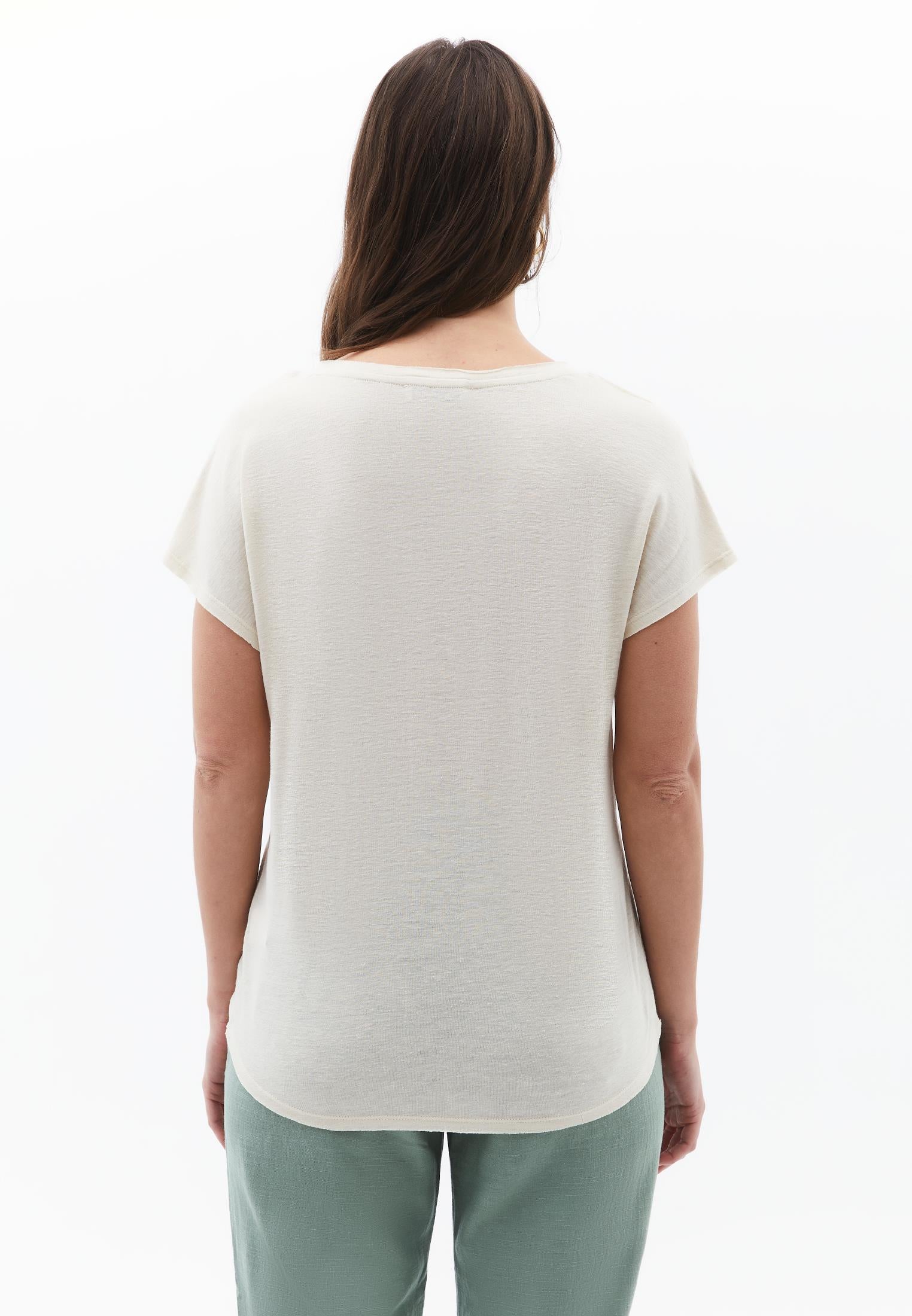 V Neck Short Sleeve T-Shirt - ALMOND MILK