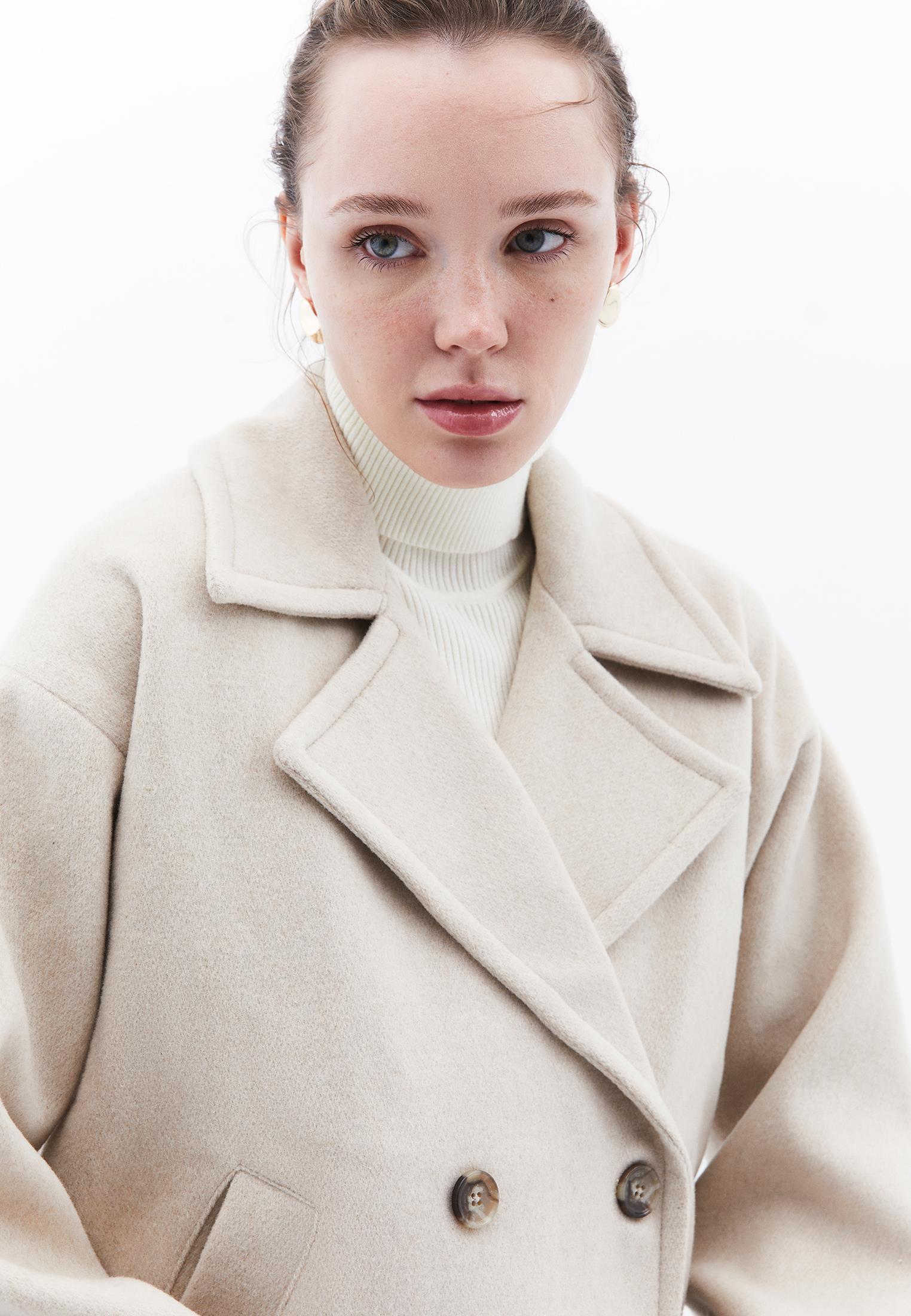 Double-Breasted Collar Oversize Standard Jacket - ALMOND MILK