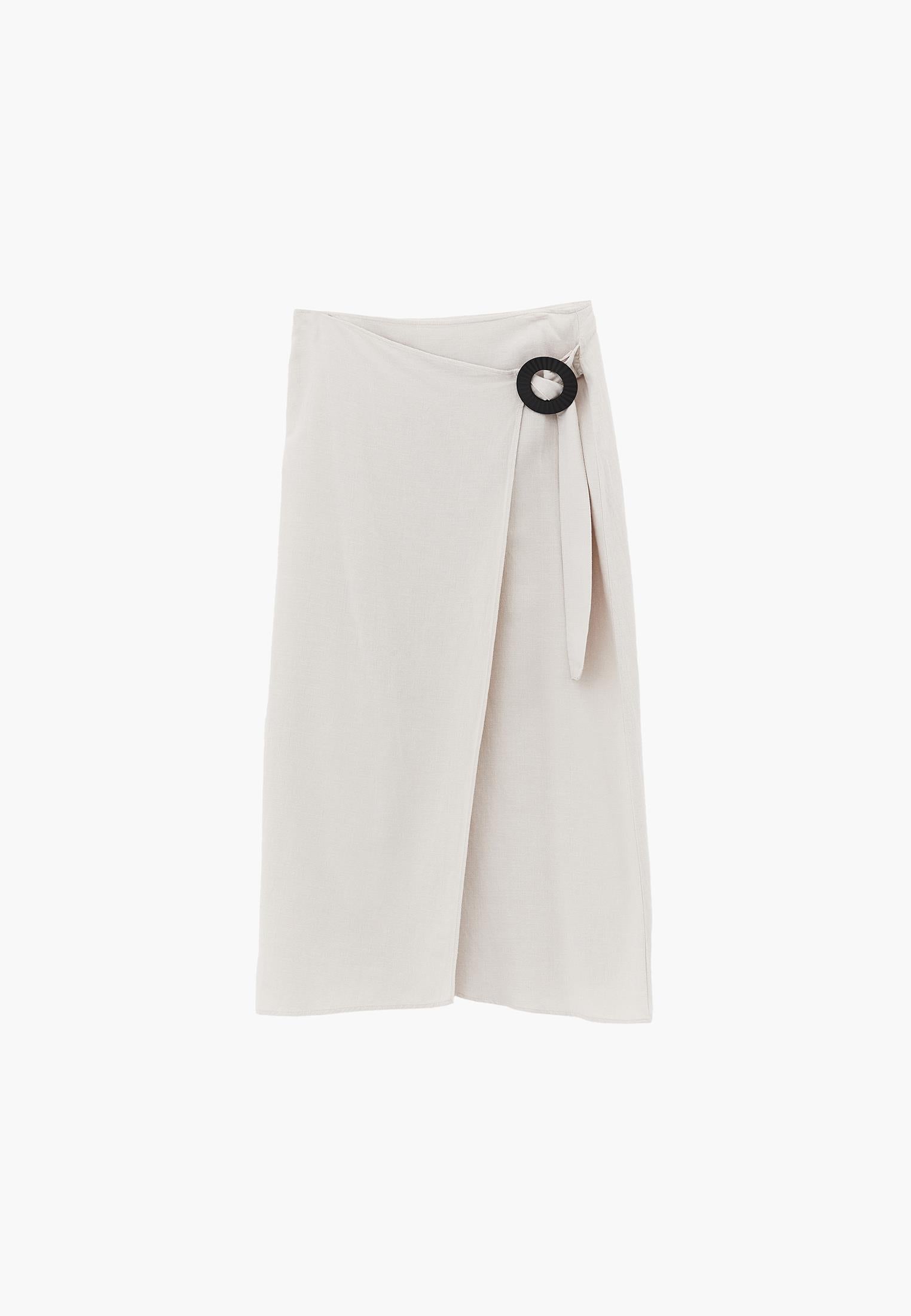 Long Belted A-Line Skirt - ALMOND MILK