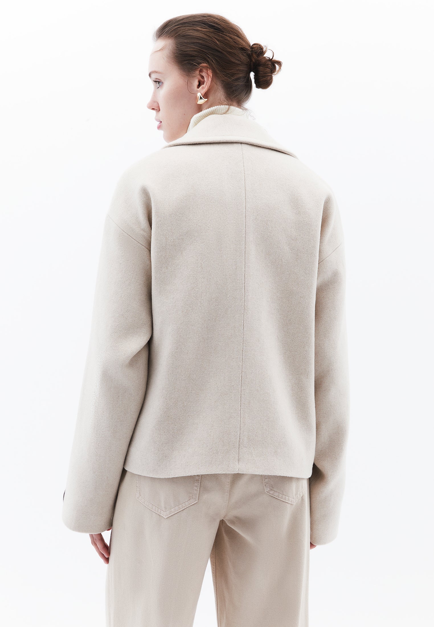 Double-Breasted Collar Oversize Standard Jacket - ALMOND MILK