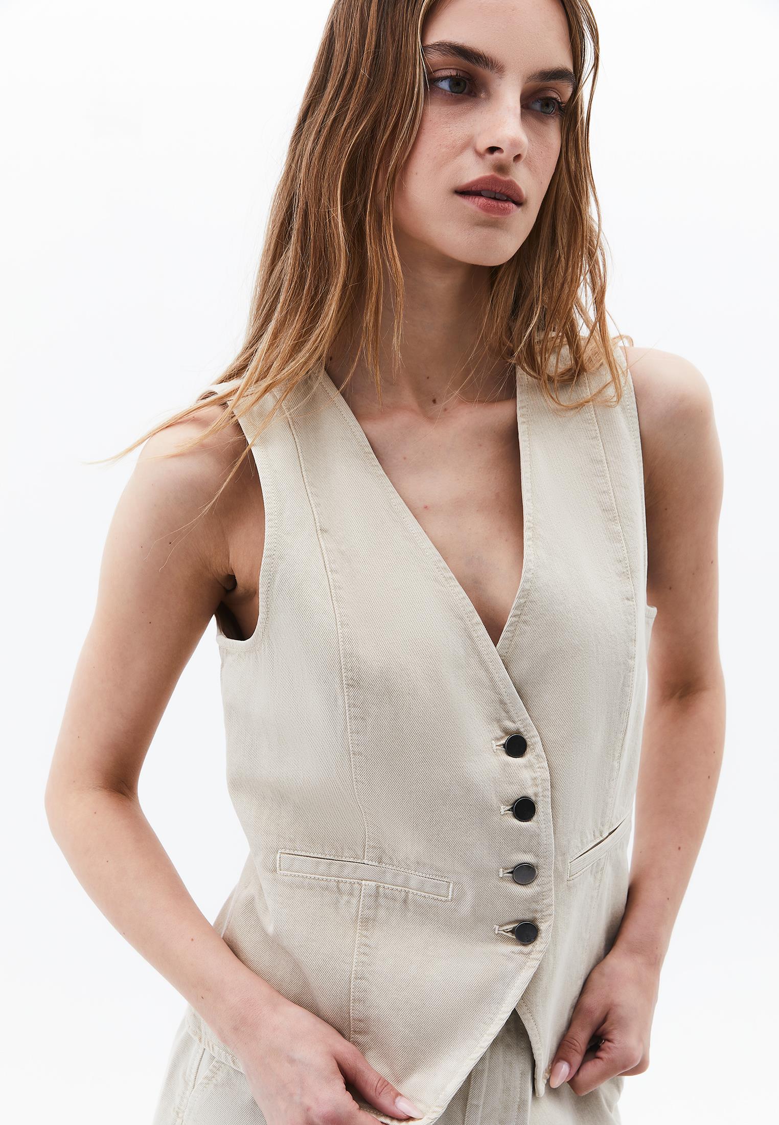 V Neck Sleeveless Vest - ALMOND MILK