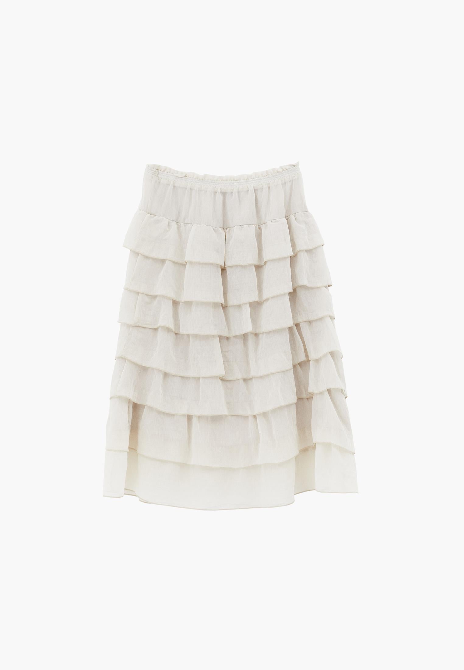 High Waist Long A-Line Ruffled Women's Skirt - ALMOND MILK