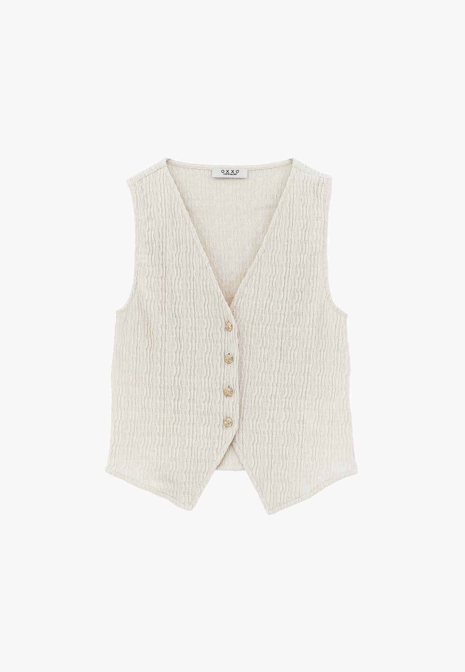 V Neck Closed Form Vest - ALMOND MILK