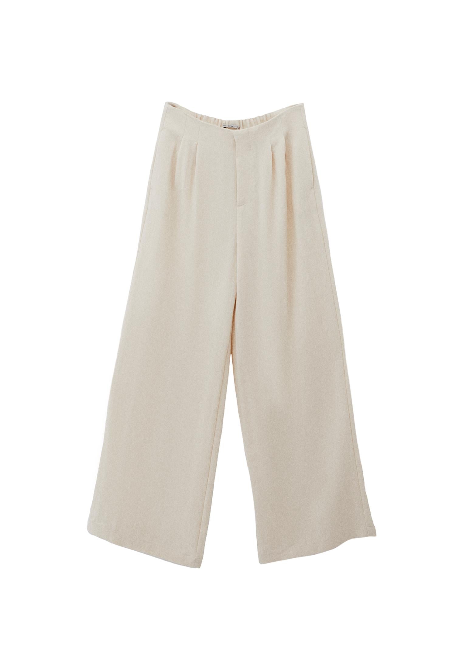 Wide Leg Ultra High Waist Pocket Detail Pants - ALMOND MILK