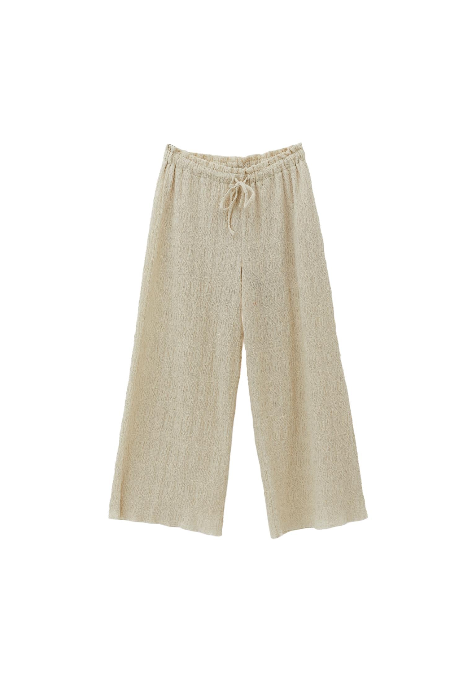 High Waist Midi Culotte Pants - ALMOND MILK