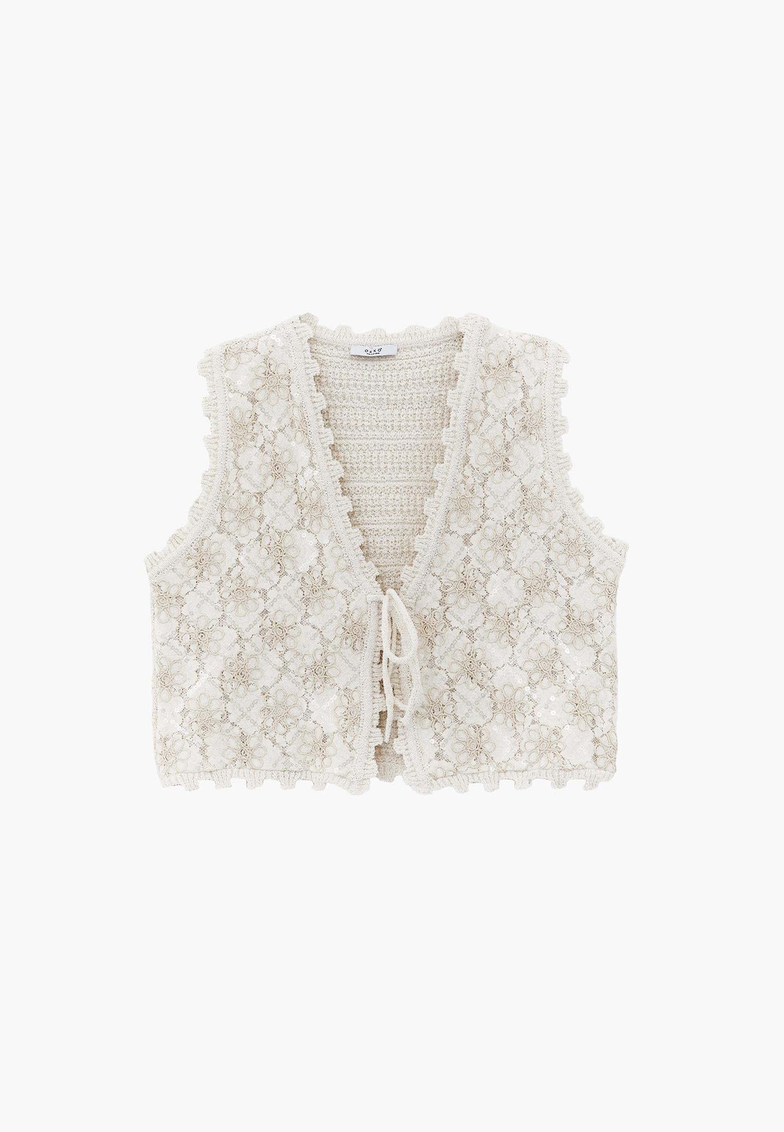 Boucle Loose Fit Crop Vest - ALMOND MILK