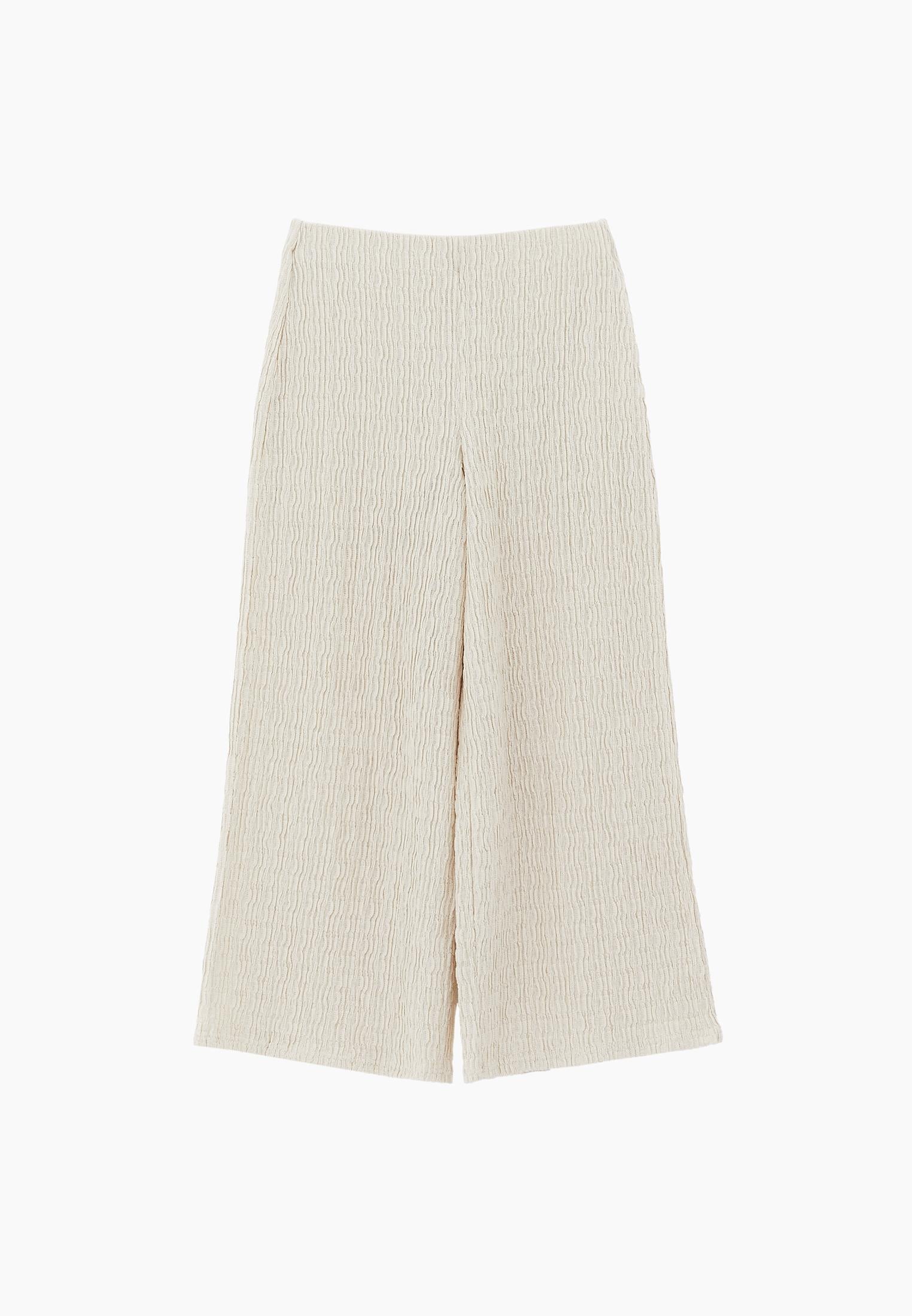 Wide Leg Midi Culotte Pants - ALMOND MILK