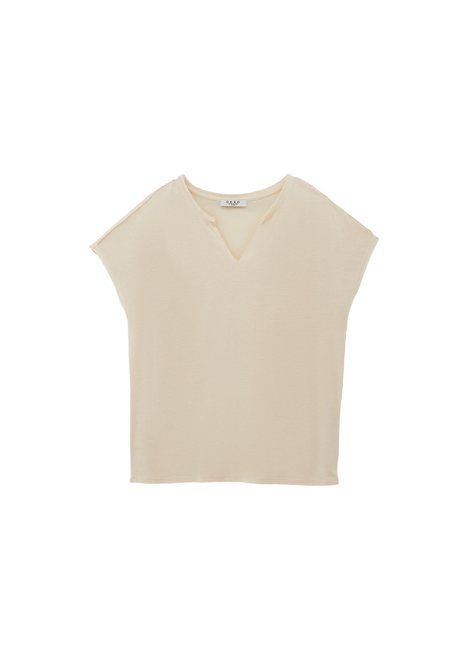 V Neck Short Sleeve T-Shirt - ALMOND MILK
